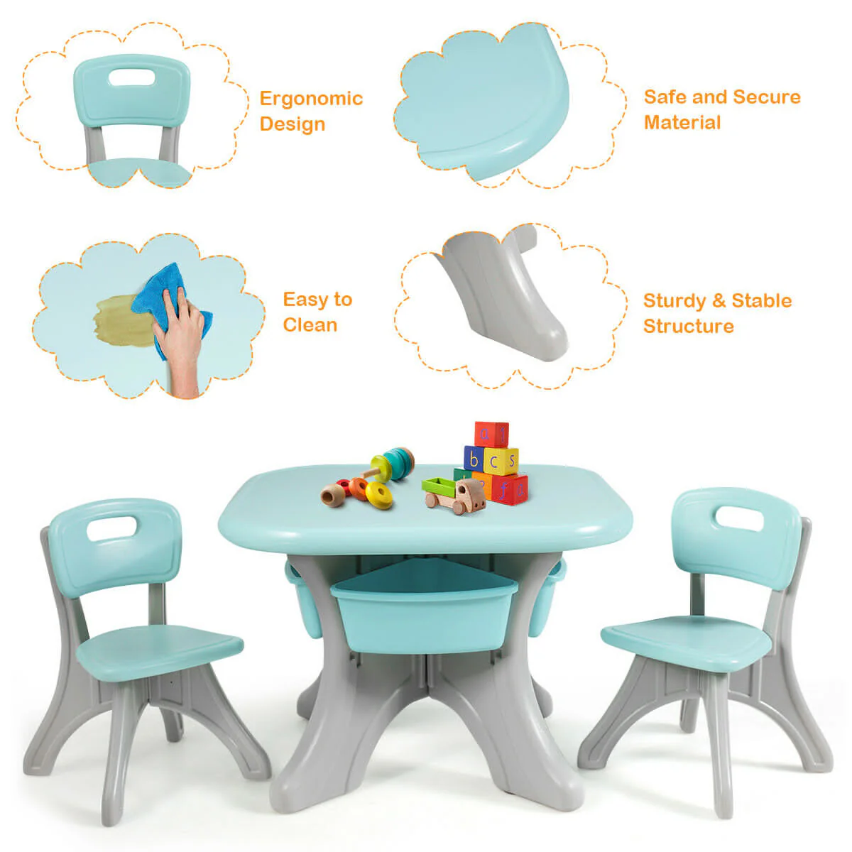 Kids Activity Table And Chair Set With Storage, Blue - Image 10