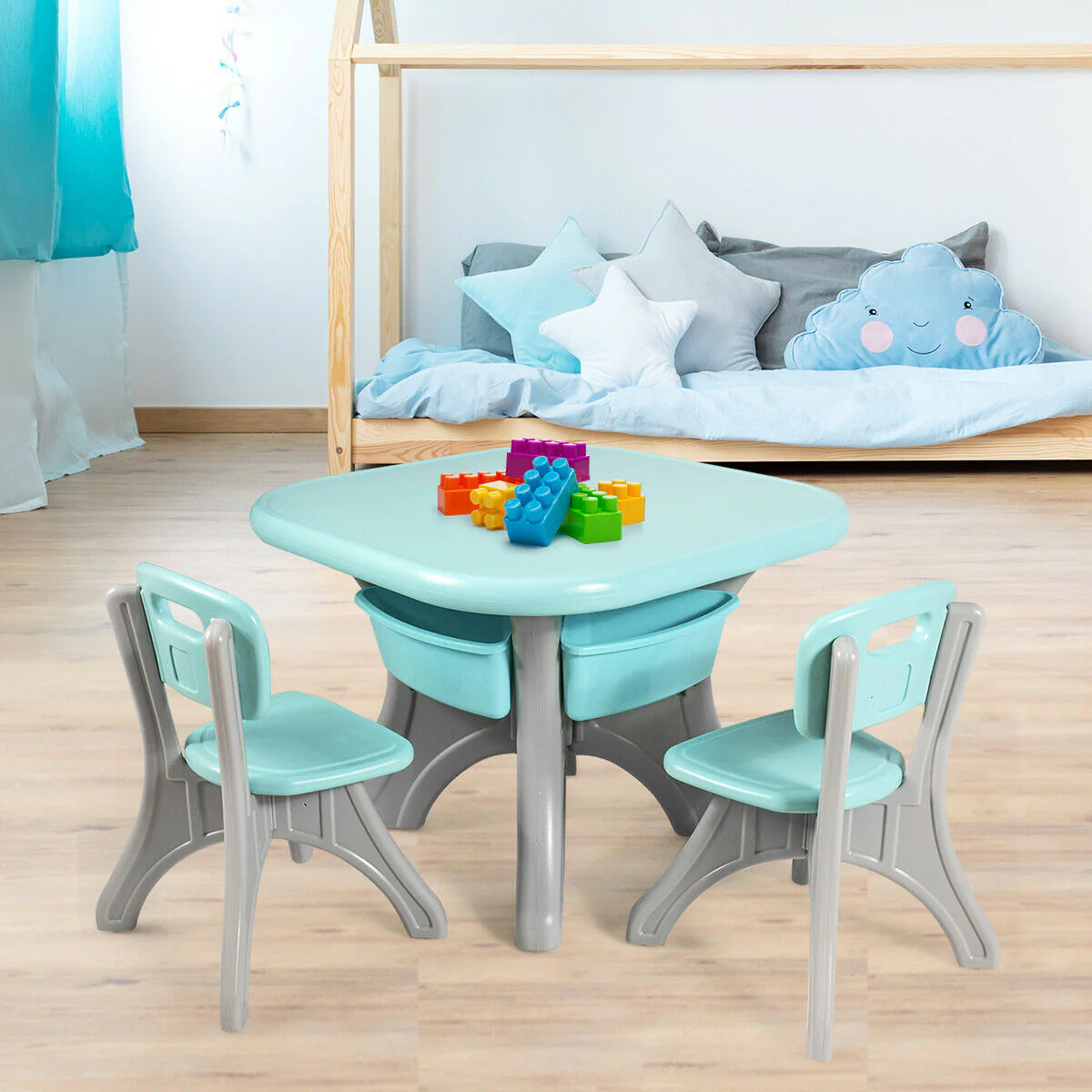 Kids Activity Table And Chair Set With Storage, Blue - Image 6