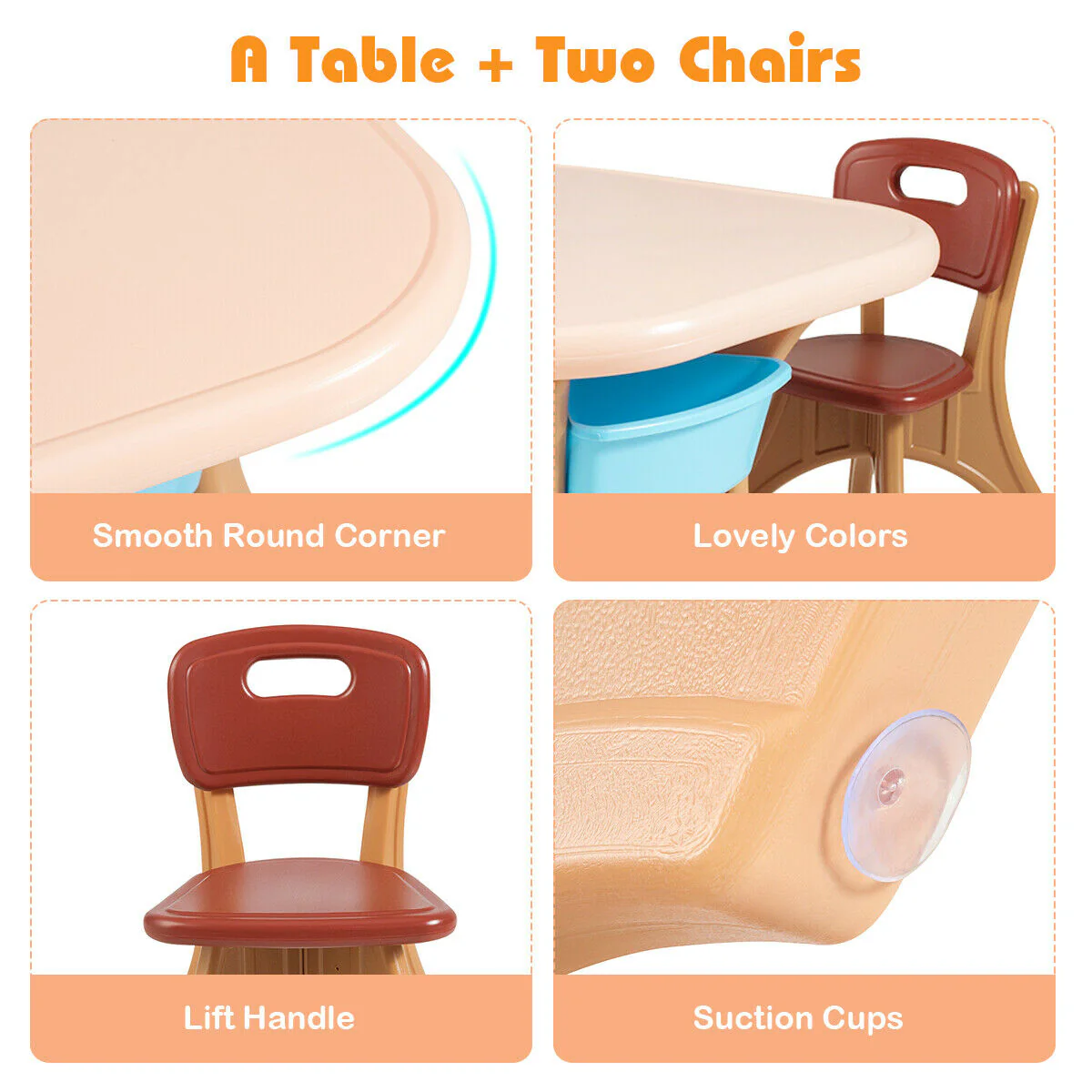 Kids Activity Table And Chair Set With Storage, Brown - Image 10