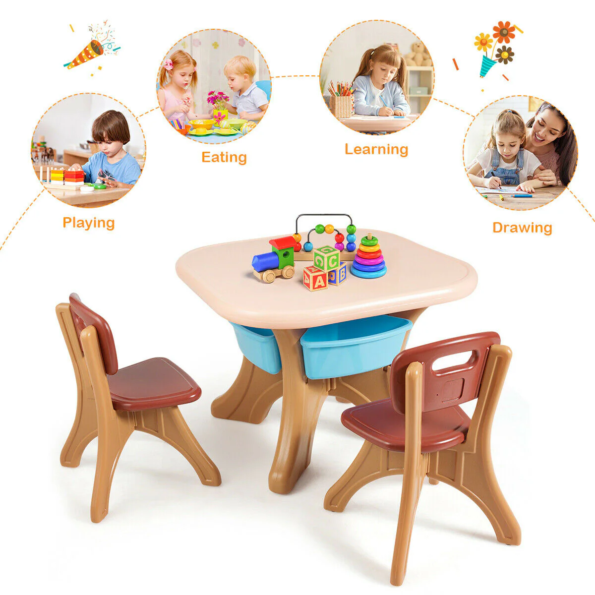 Kids Activity Table And Chair Set With Storage, Brown - Image 6