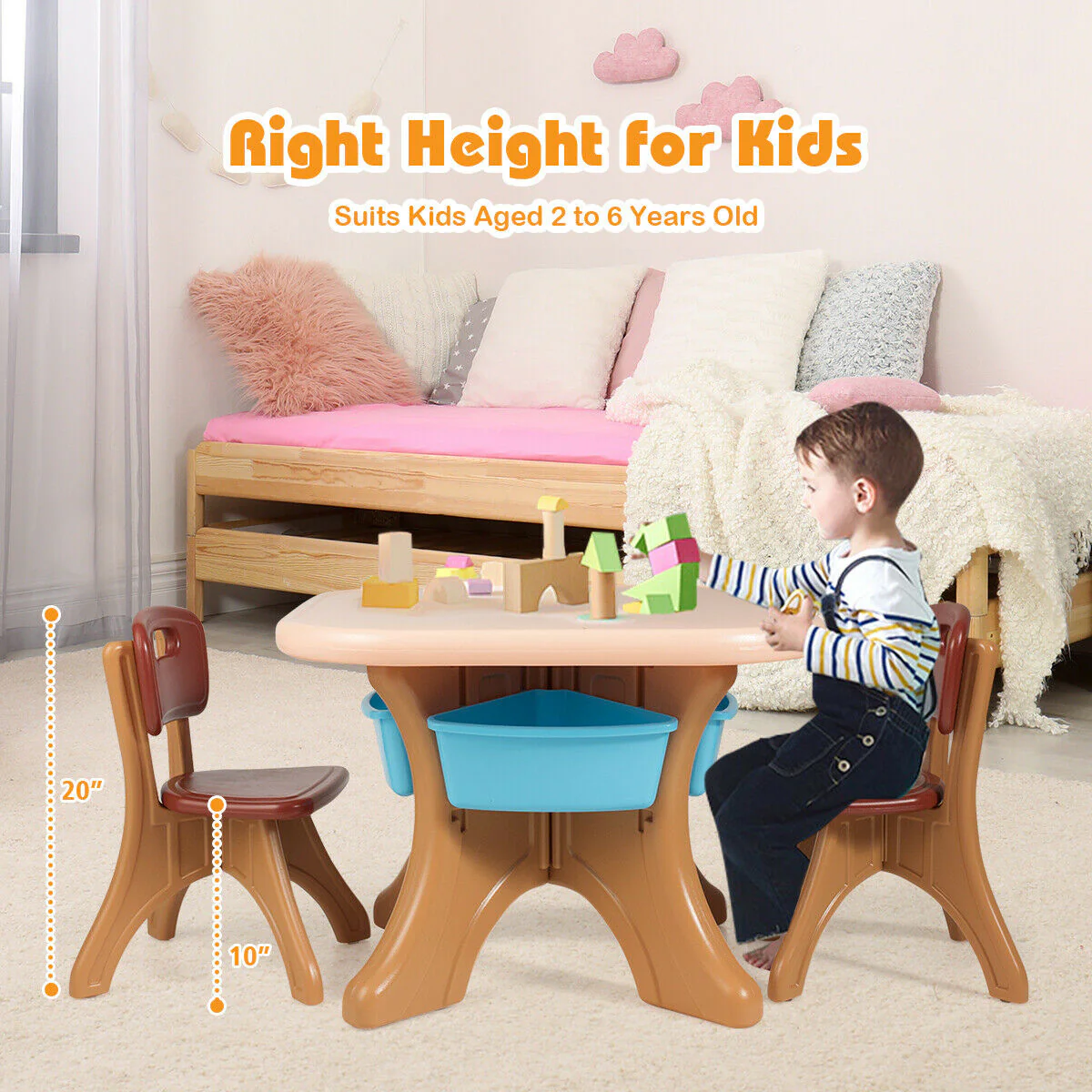 Kids Activity Table And Chair Set With Storage, Brown - Image 7