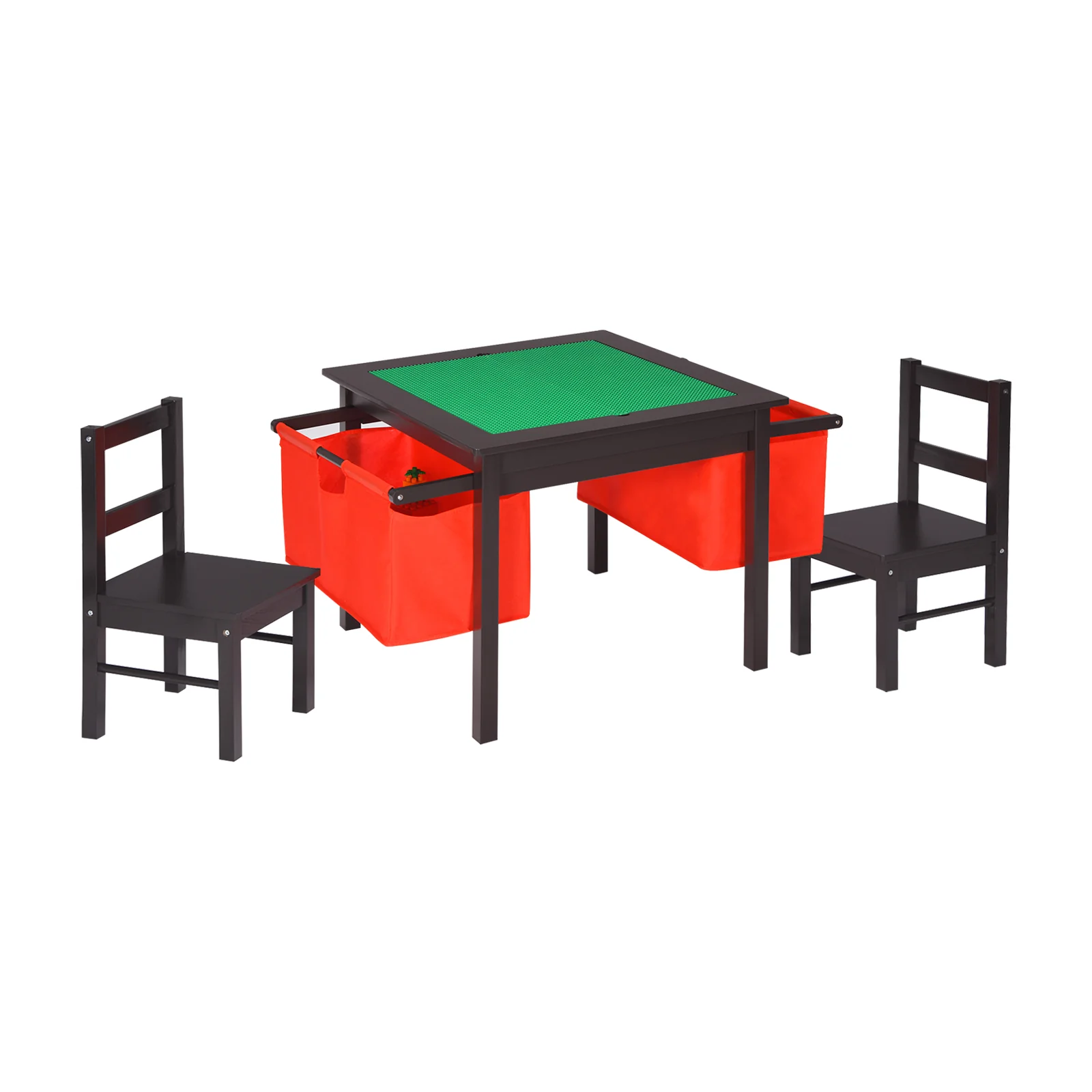 Kids Activity Table And Chairs Set, With Storage Building Blocks, Dark Brown - Image 4