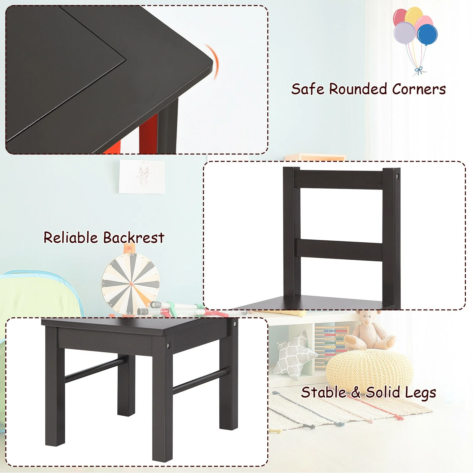 Kids Activity Table And Chairs Set, With Storage Building Blocks, Dark Brown - Image 9