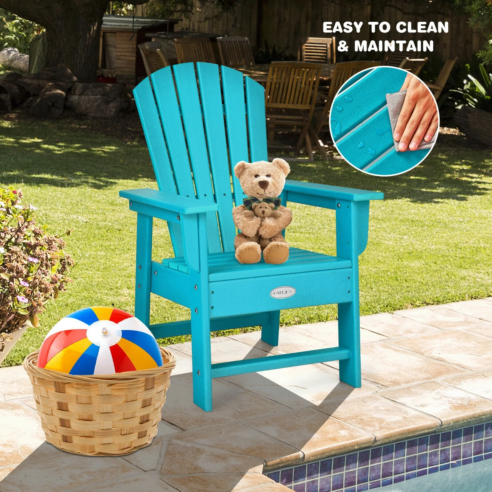 Kids Adirondack Chair, Ergonomic Backrest, Turquoise - Image 6