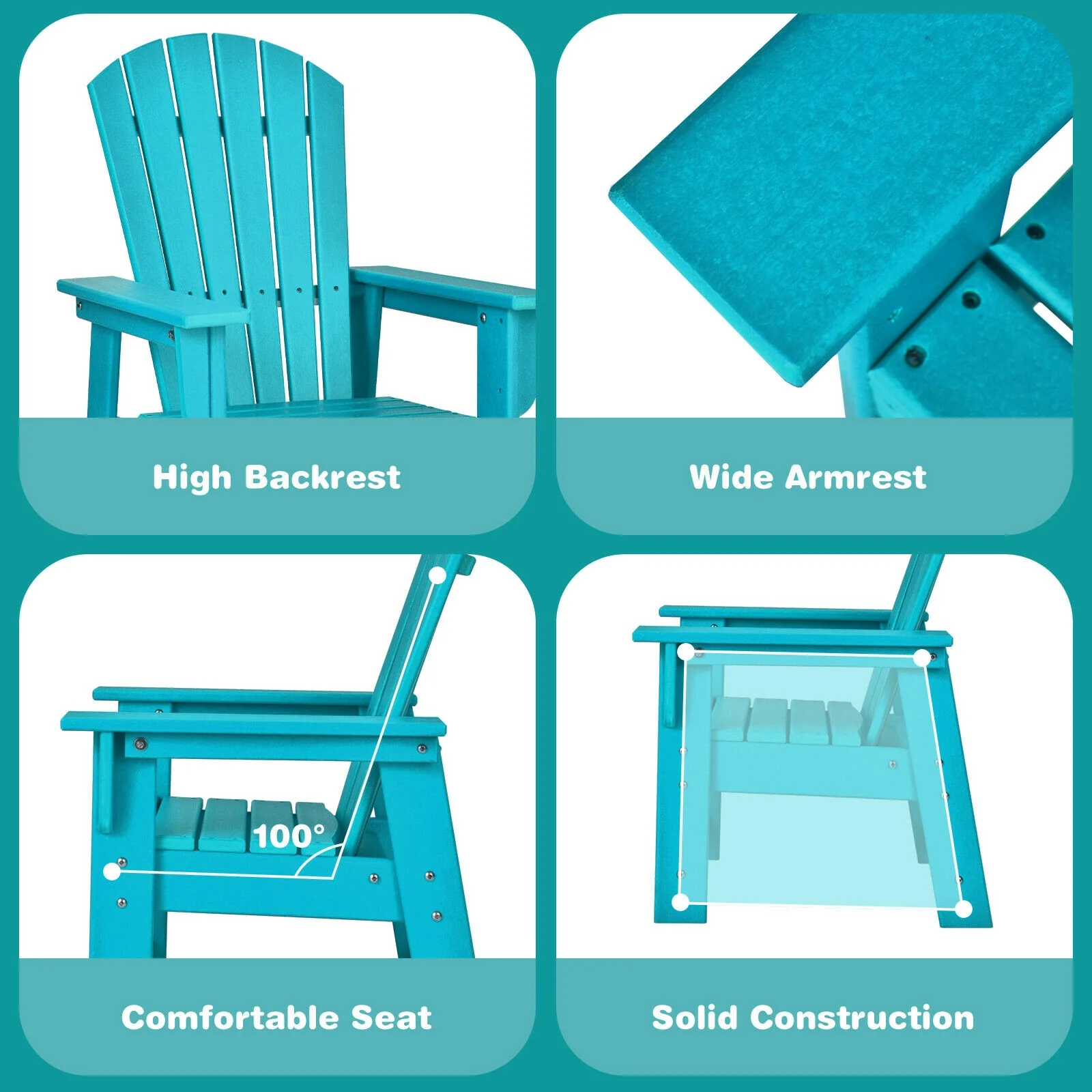Kids Adirondack Chair, Ergonomic Backrest, Turquoise - Image 9