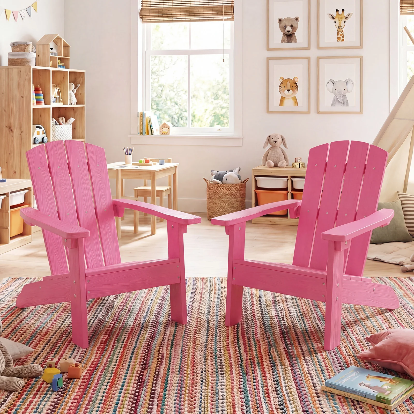 Kids Adirondack Chair Set Of 2, High Backrest, Pink - Image 2