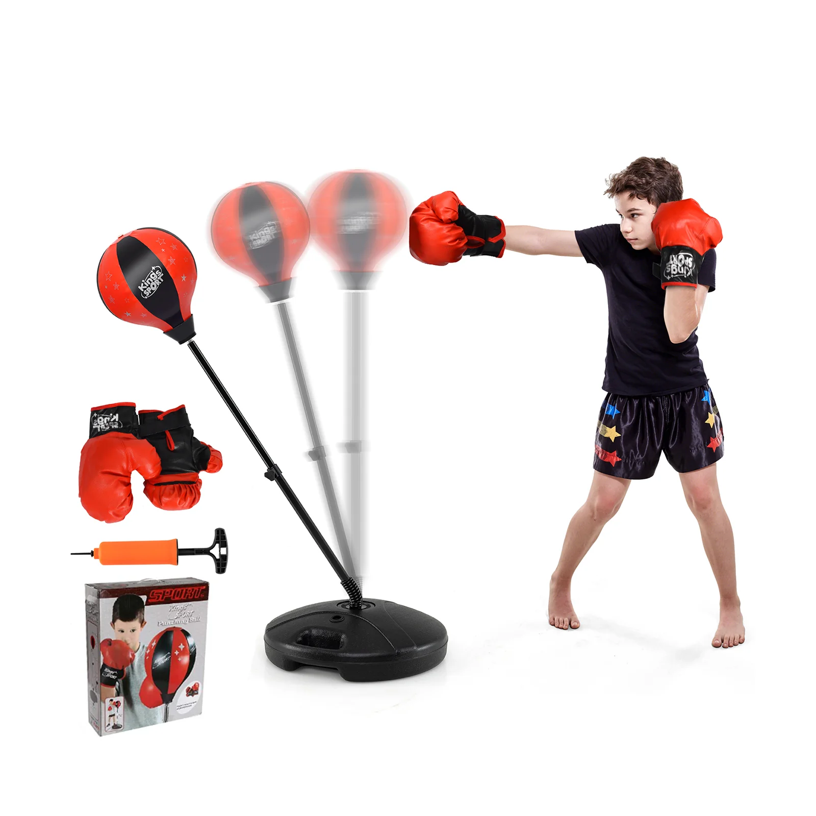Kids Adjustable Punching Bag Set With Boxing Glove, Black, Red - Image 3