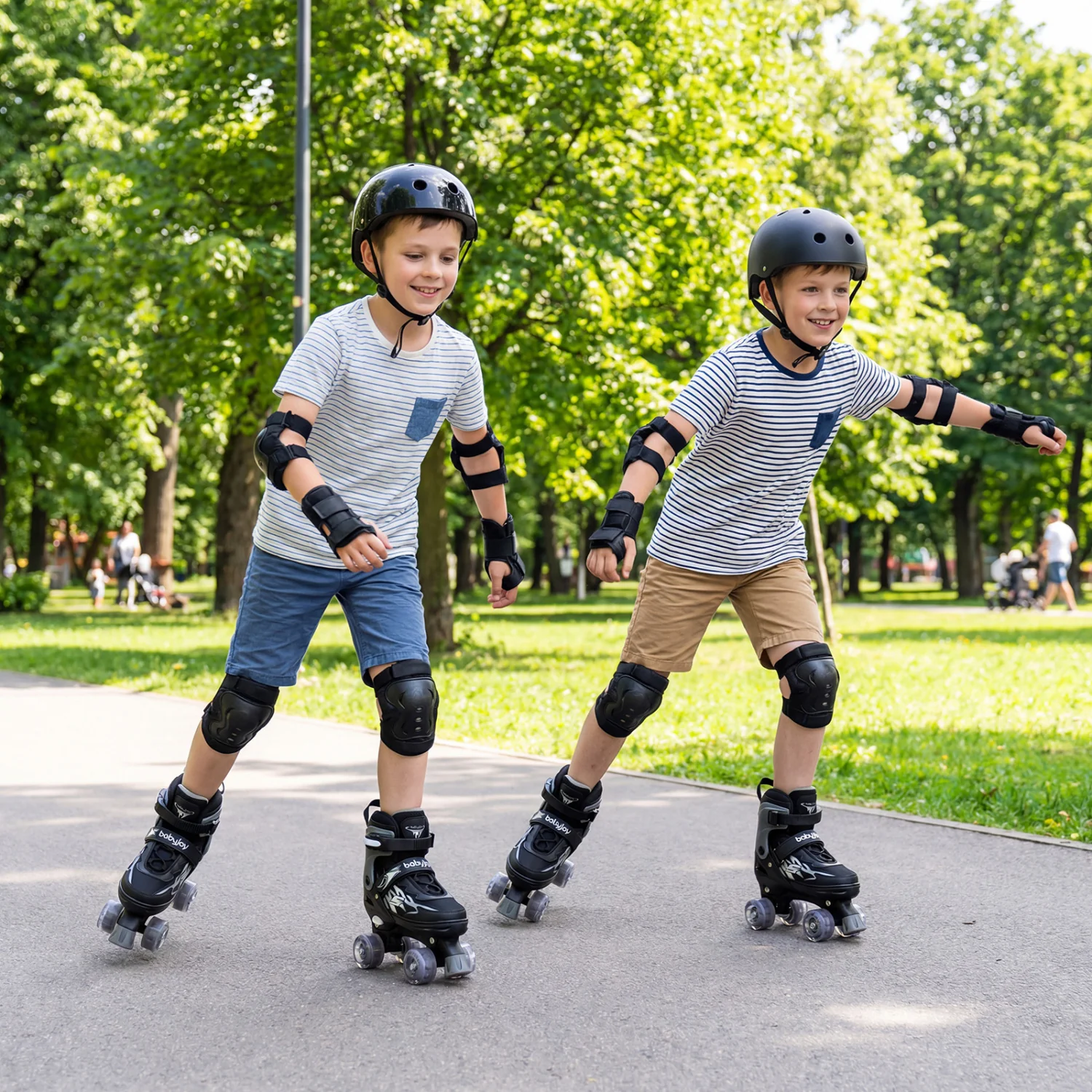 Kids Adjustable Quad Roller Skates, 4 Sizes, Light-Up Wheels, Black - Image 2