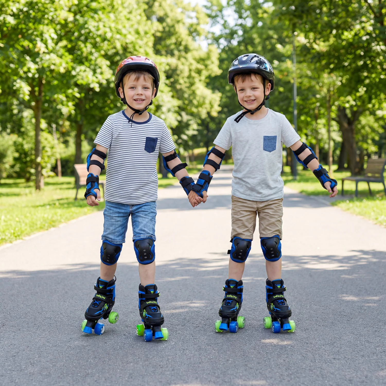 Kids Adjustable Quad Roller Skates, 4 Sizes, Light-Up Wheels, Navy - Image 3