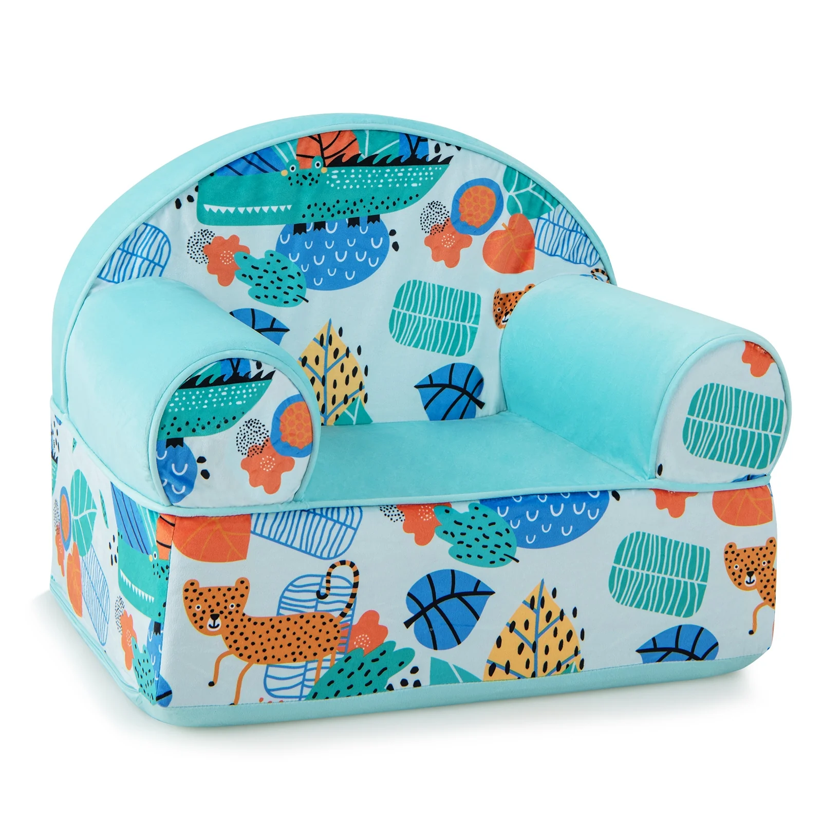 Kids Armchair, Plush Velvet Cover, Soft Sponge Filling, Blue
