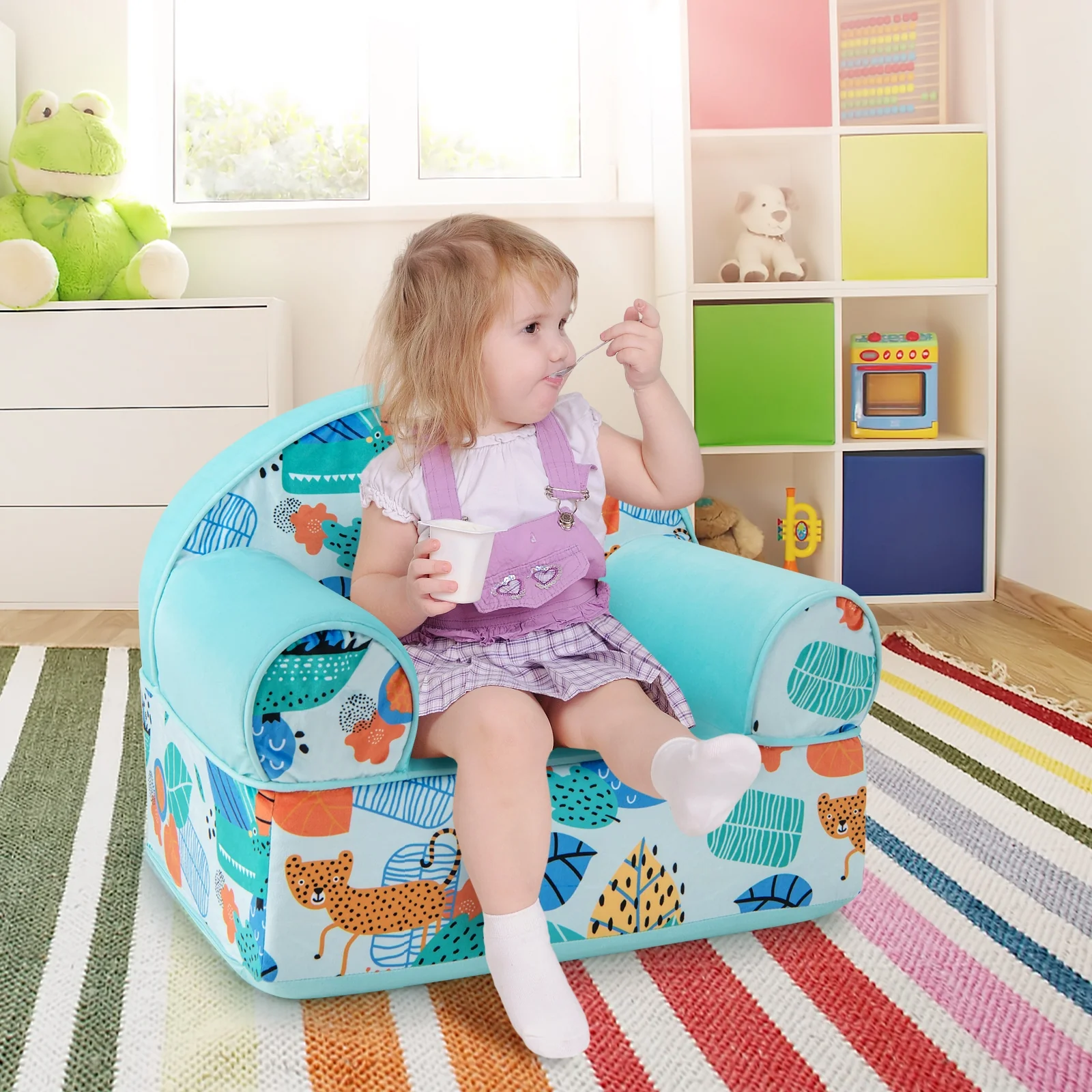 Kids Armchair, Plush Velvet Cover, Soft Sponge Filling, Blue - Image 2