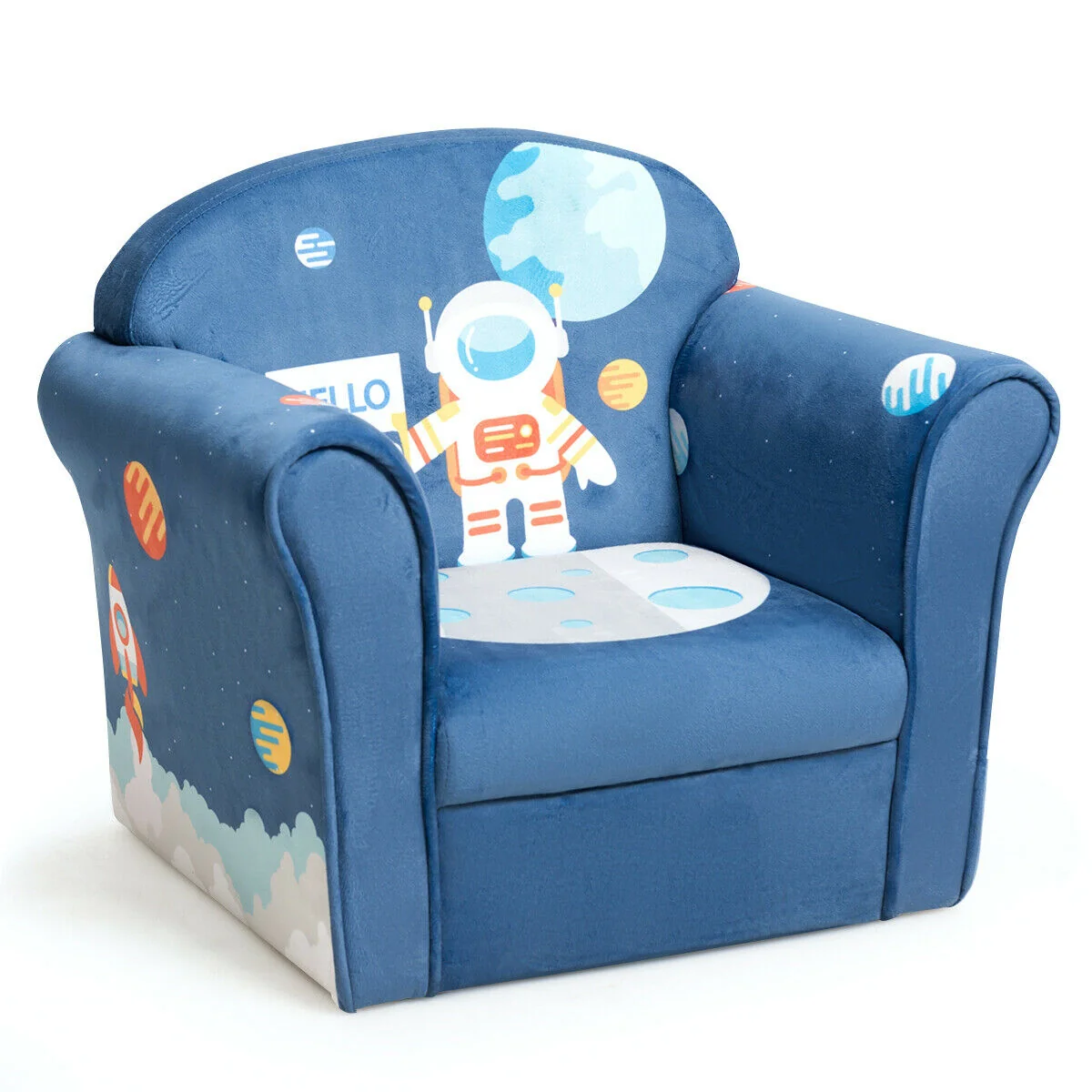 Kids Astronaut Armrest Upholstered Couch, Blue - Image 4