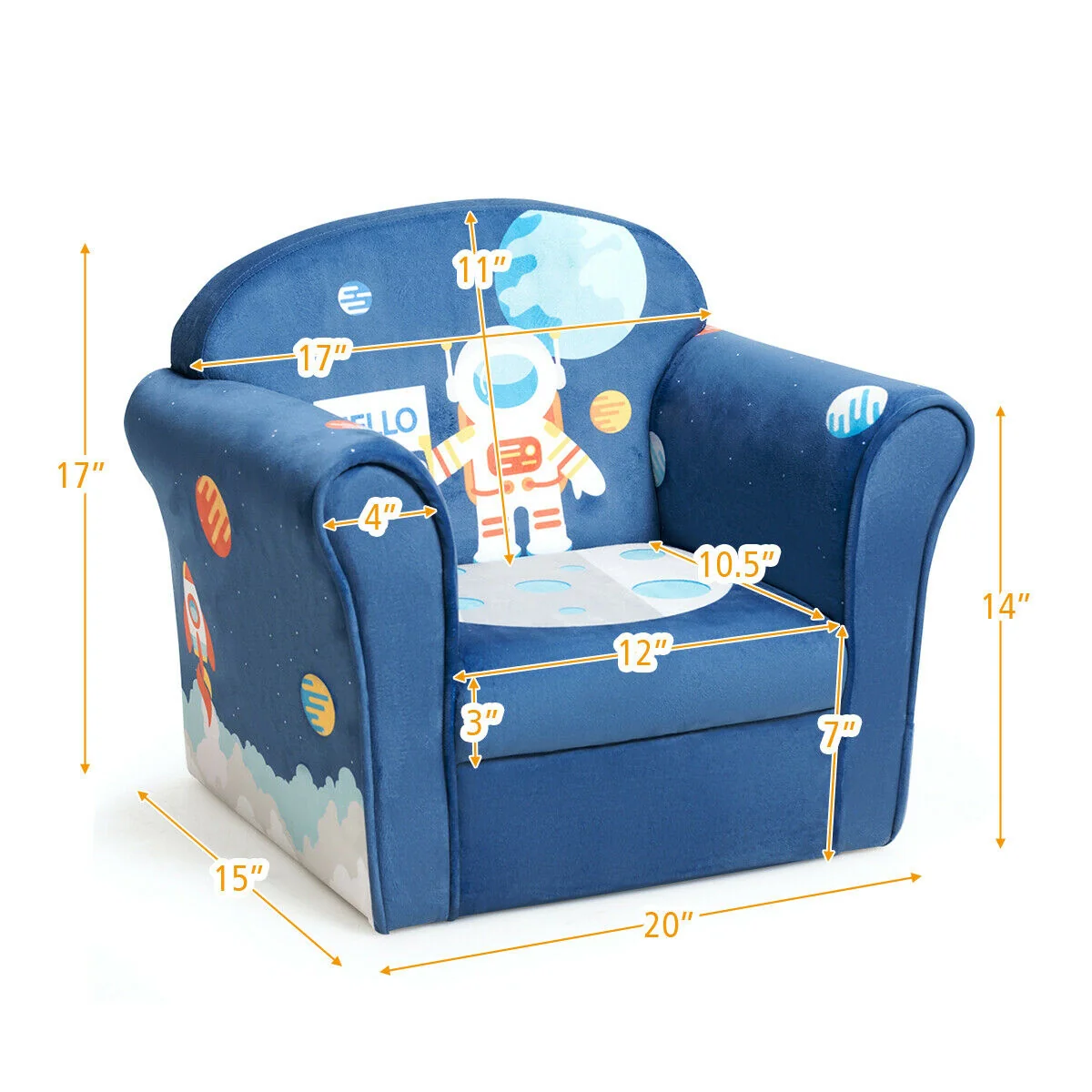 Kids Astronaut Armrest Upholstered Couch, Blue - Image 6