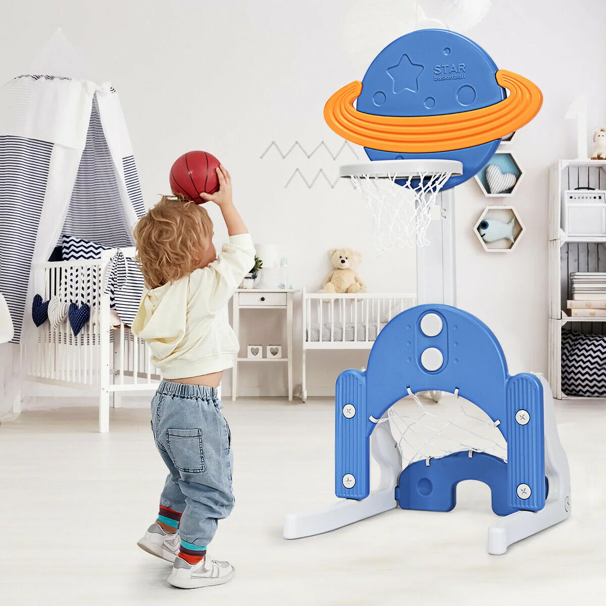 Kids Basketball Hoop Set, 3 In 1, Blue - Image 2