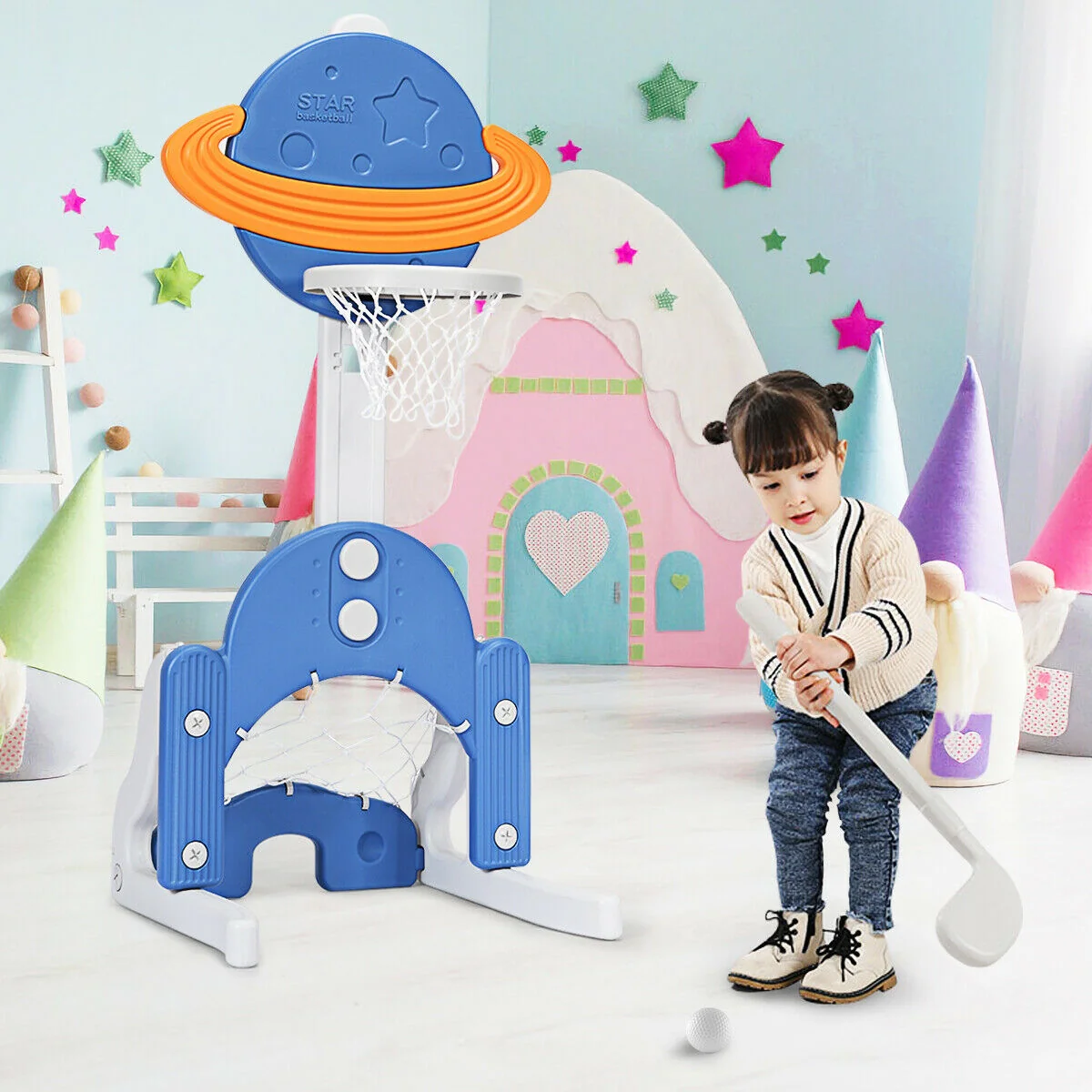 Kids Basketball Hoop Set, 3 In 1, Blue - Image 3