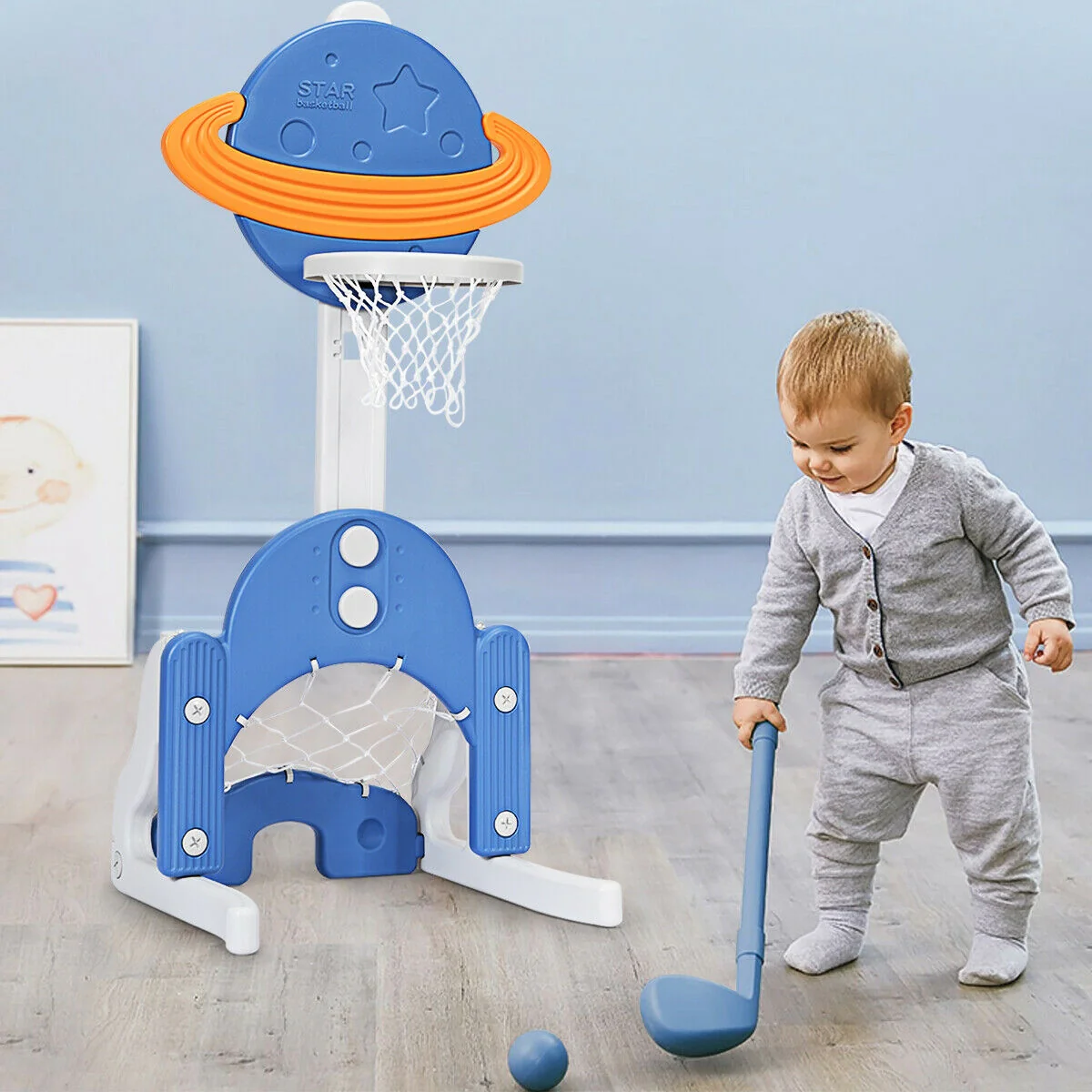 Kids Basketball Hoop Set, 3 In 1, Blue - Image 9