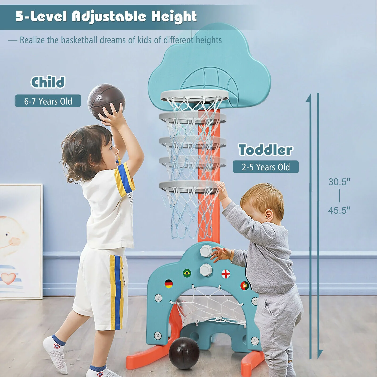 Kids Basketball Hoop Set, 3-In-1 With Balls, Green - Image 10
