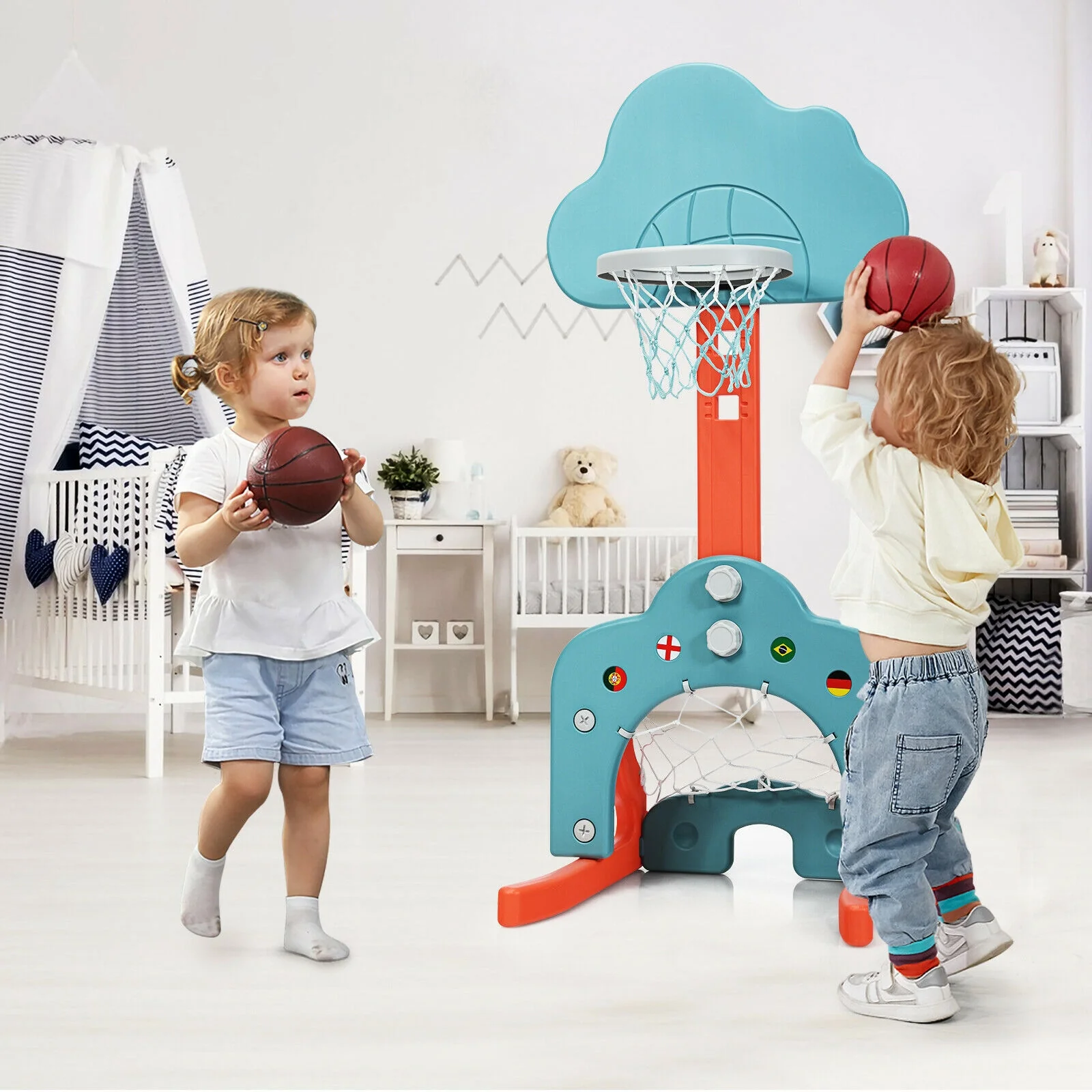 Kids Basketball Hoop Set, 3-In-1 With Balls, Green - Image 2