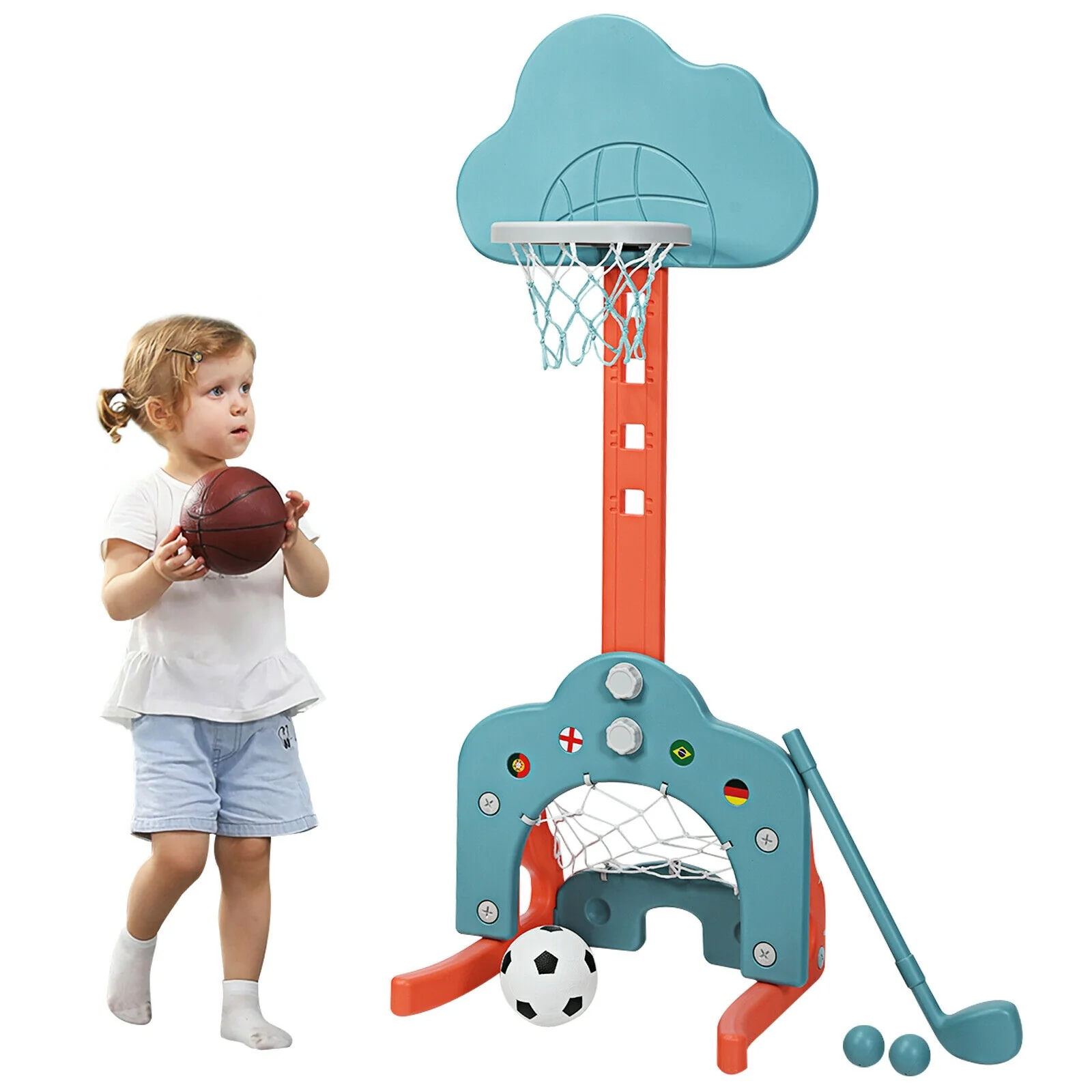 Kids Basketball Hoop Set, 3-In-1 With Balls, Green - Image 4