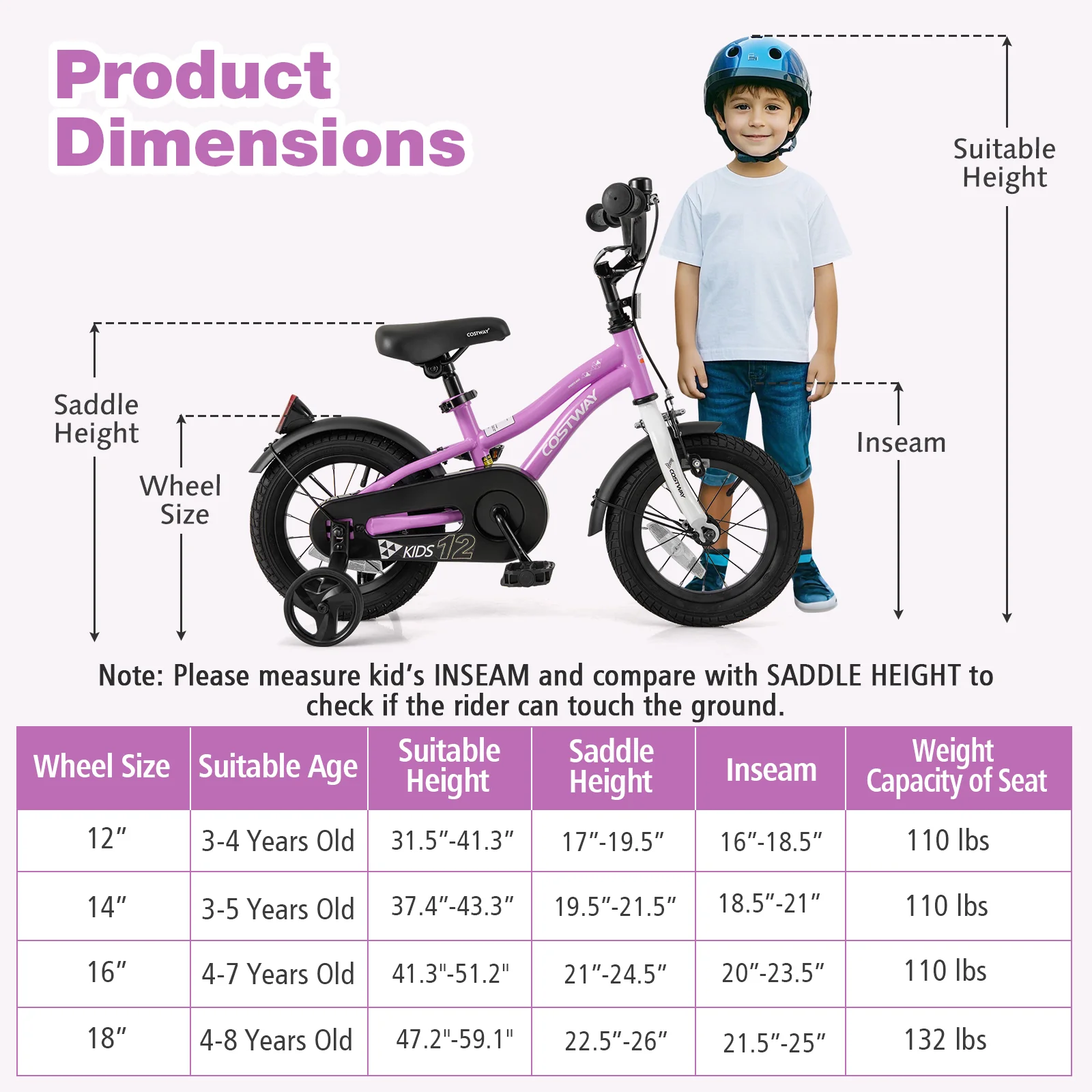 Kids Bike 12-Inch, Training Bicycle For 3-4 Years, Purple - Image 5