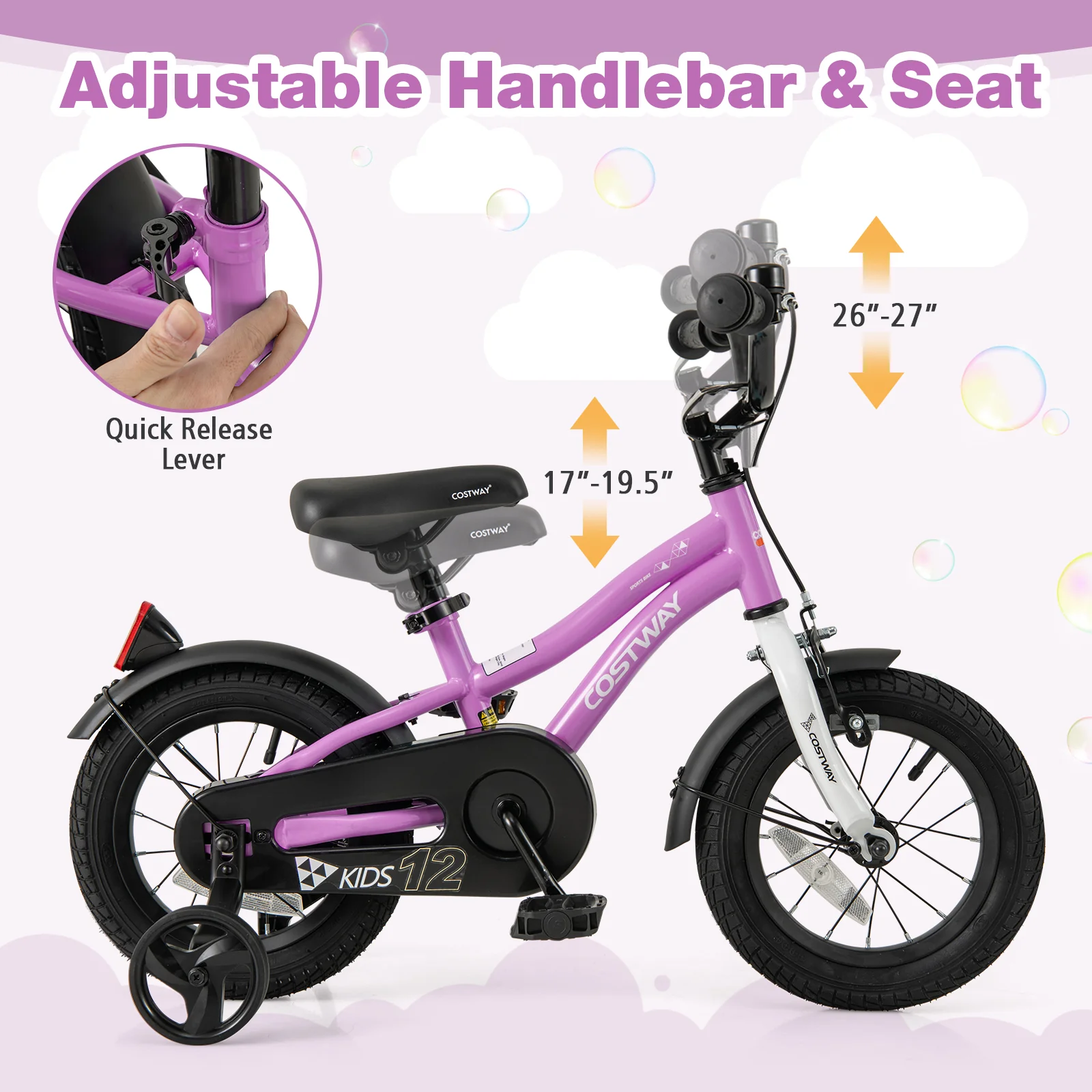 Kids Bike 12-Inch, Training Bicycle For 3-4 Years, Purple - Image 7