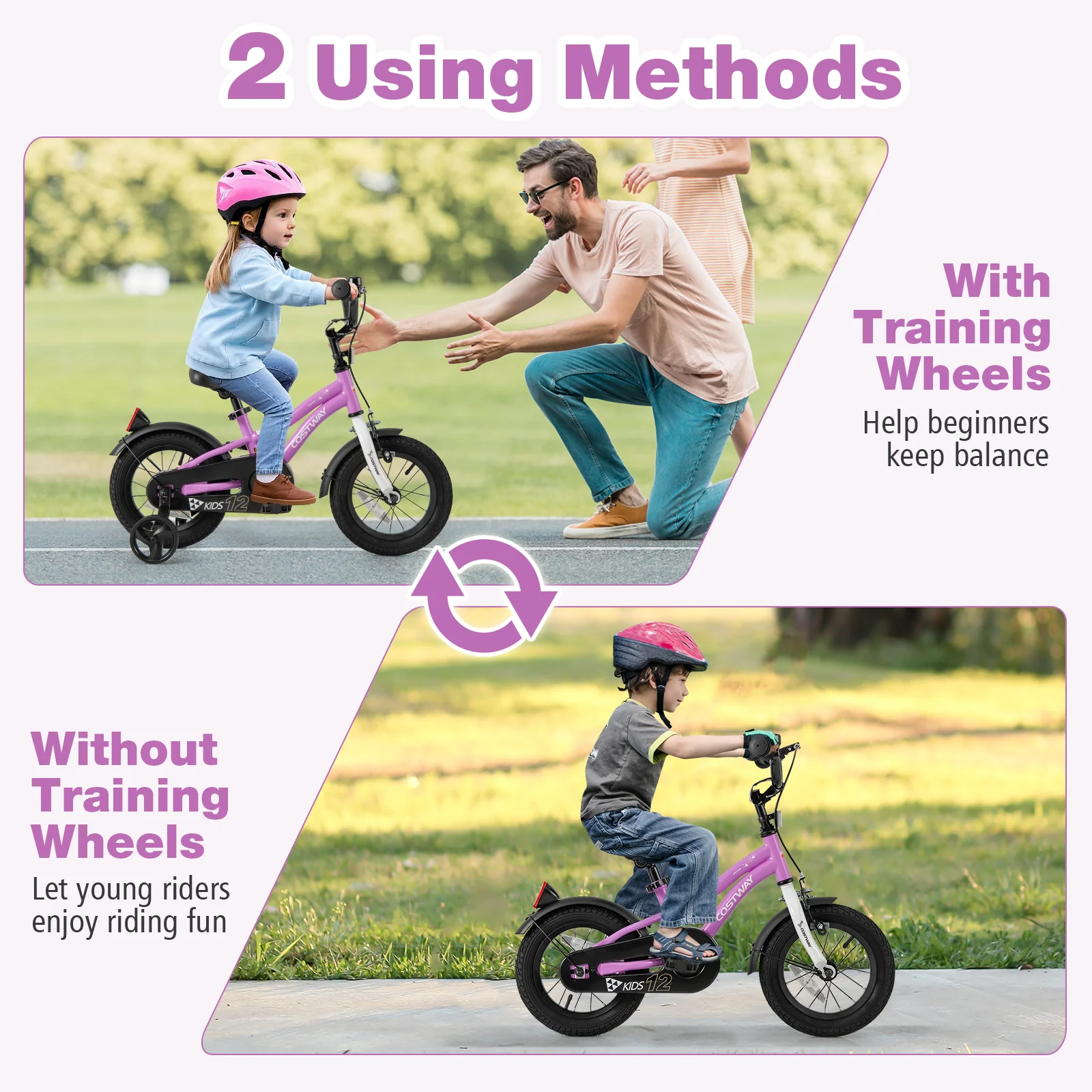 Kids Bike 12-Inch, Training Bicycle For 3-4 Years, Purple - Image 8