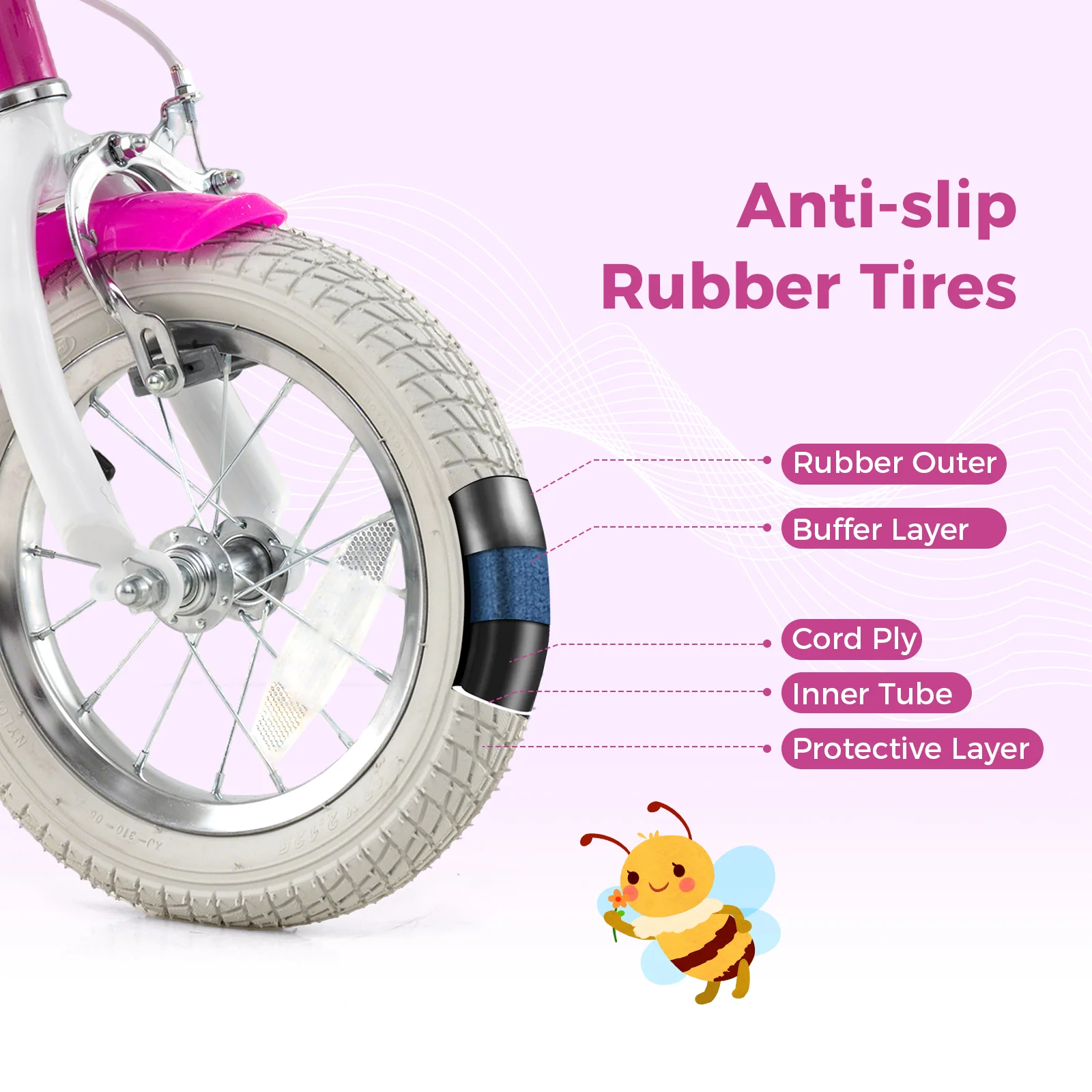 Kids Bike 12 Inch, Training Wheels, 2 Brake System, Rose Red - Image 9
