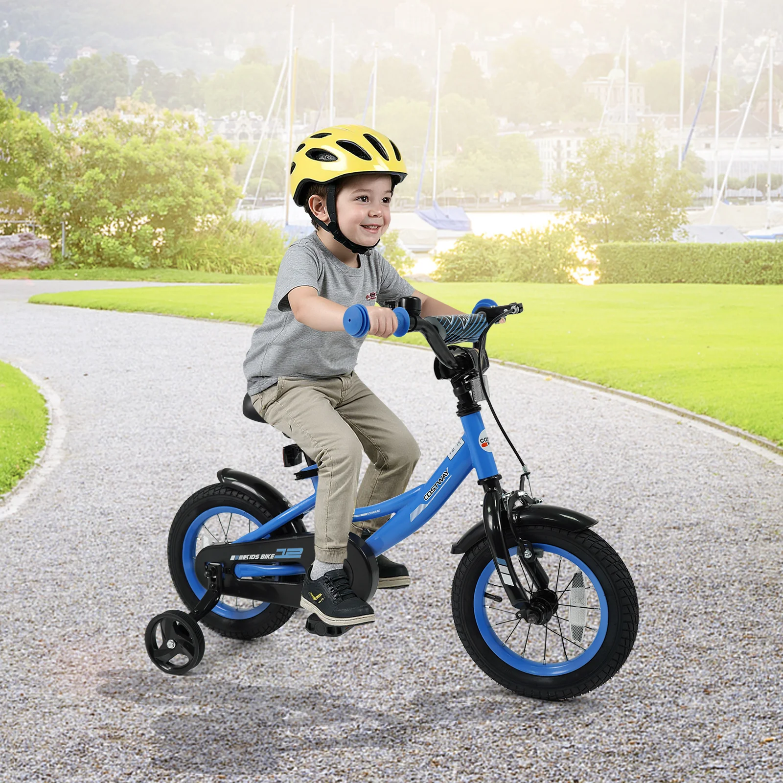 Kids Bike, 12 Inches, Removable Training Wheels, Adjustable Seat, Navy - Image 2
