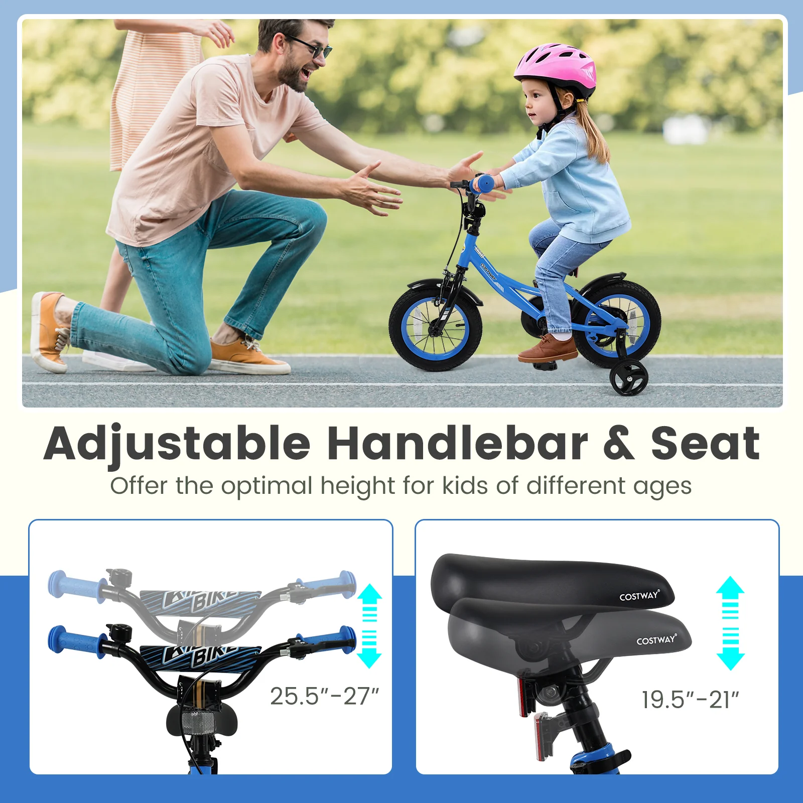 Kids Bike, 12 Inches, Removable Training Wheels, Adjustable Seat, Navy - Image 7
