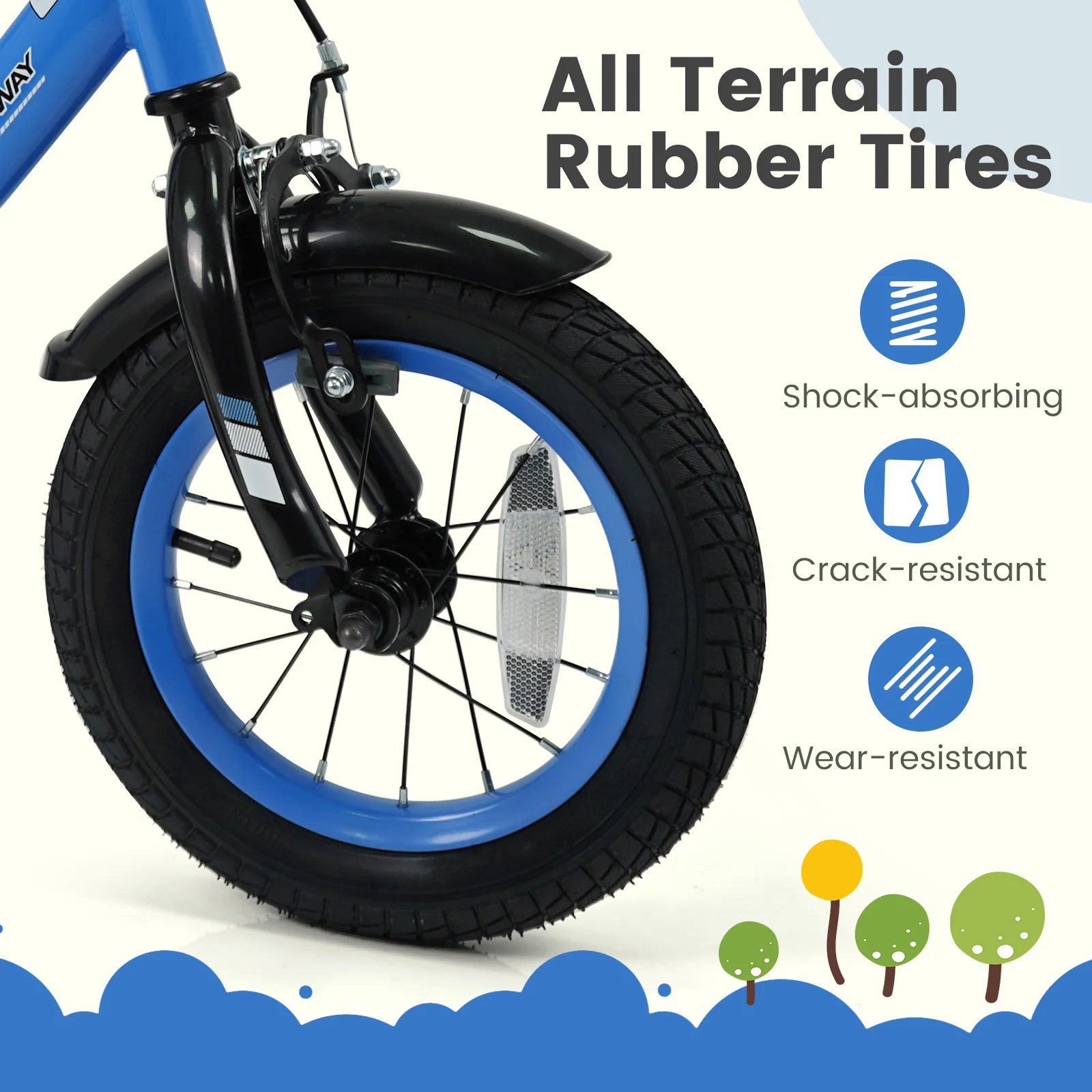 Kids Bike, 12 Inches, Removable Training Wheels, Adjustable Seat, Navy - Image 9