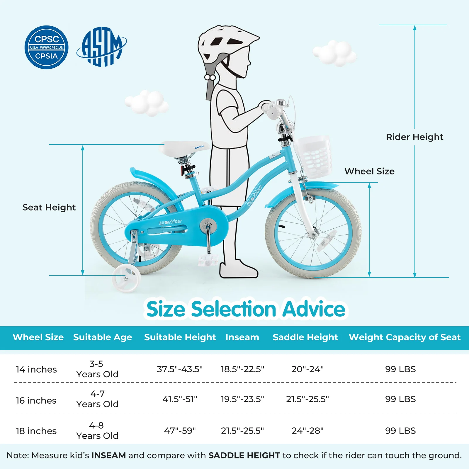 Kids Bike, 16 Inch, Dual Brakes, Adjustable Seat, Blue - Image 5