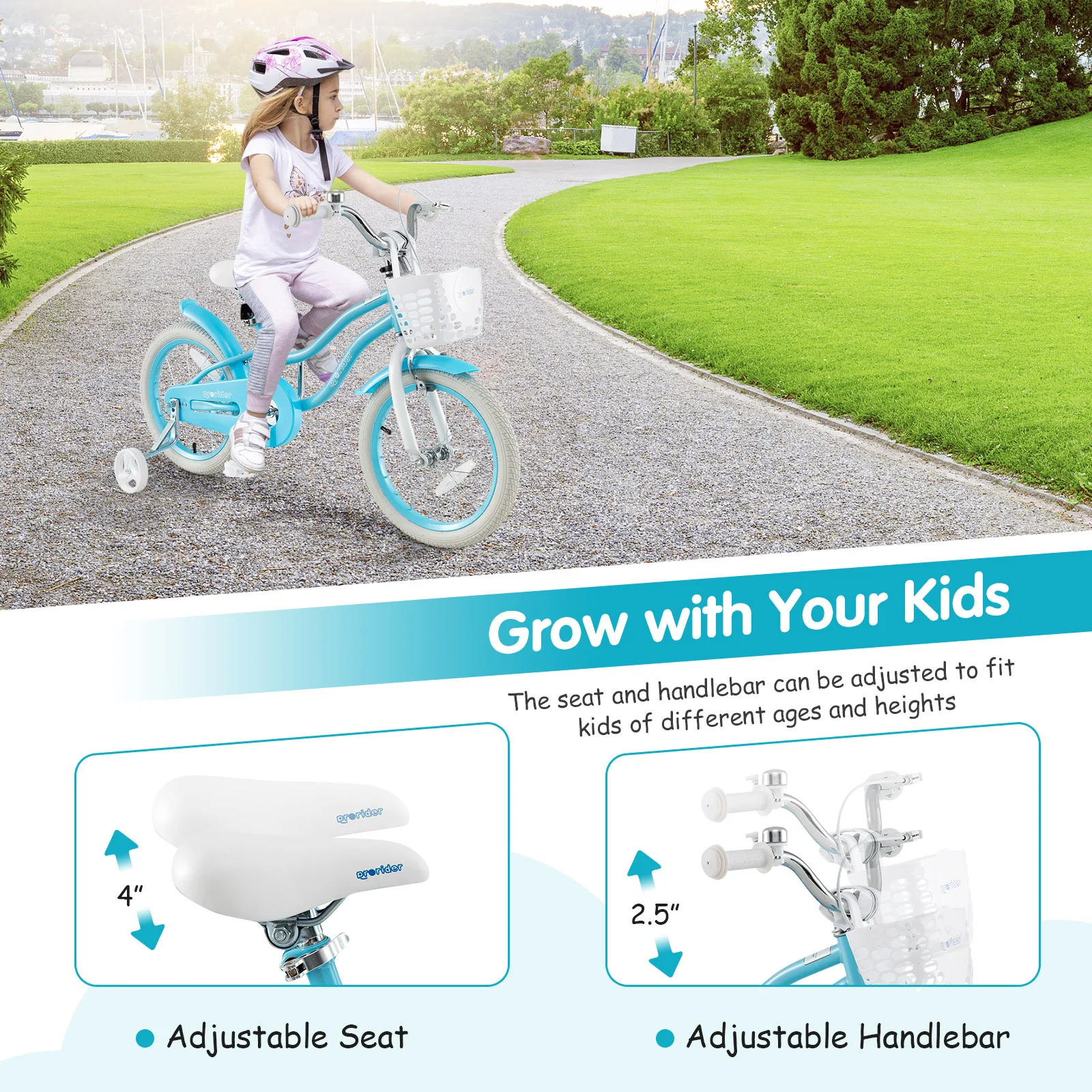 Kids Bike, 16 Inch, Dual Brakes, Adjustable Seat, Blue - Image 6