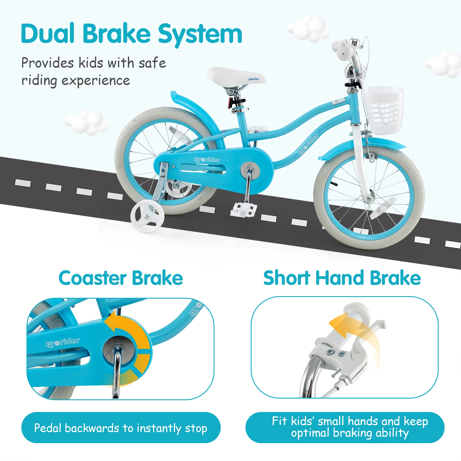 Kids Bike, 16 Inch, Dual Brakes, Adjustable Seat, Blue - Image 7