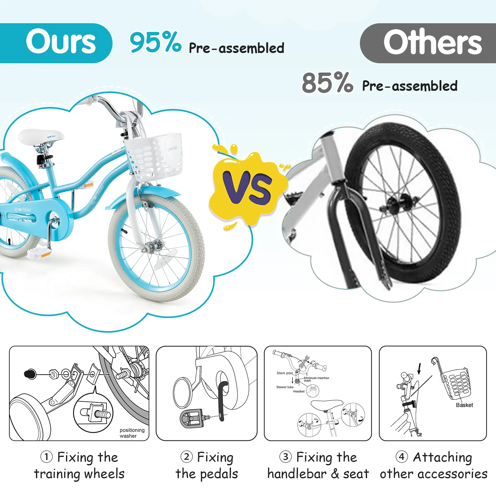 Kids Bike, 16 Inch, Dual Brakes, Adjustable Seat, Blue - Image 9