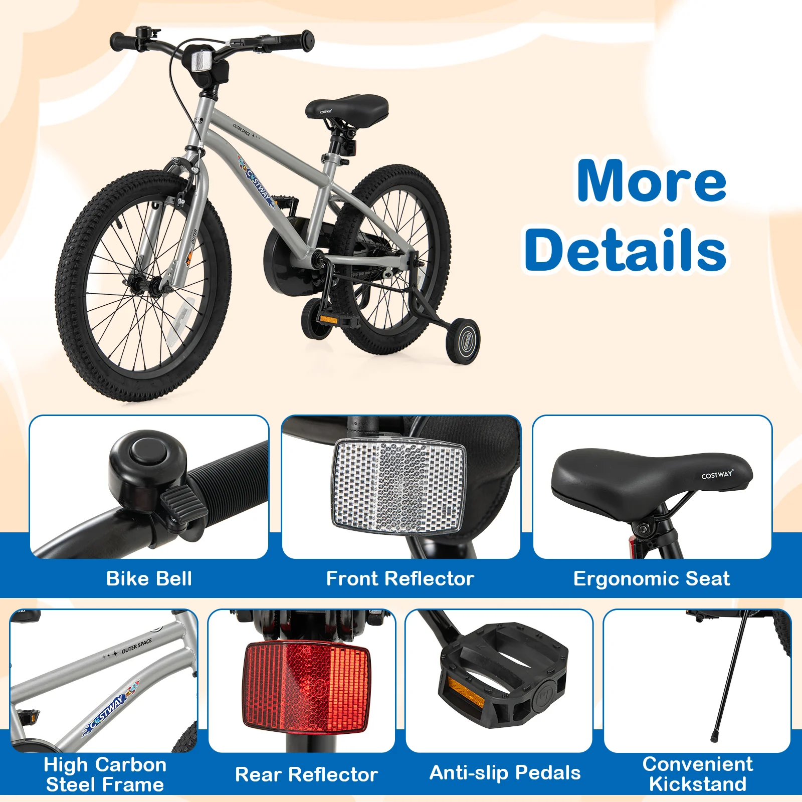 Kids Bike, 18-Inch, High Carbon Steel Frame, Silver - Image 10