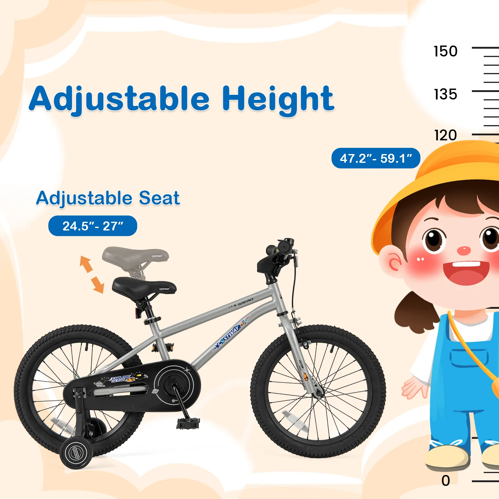 Kids Bike, 18-Inch, High Carbon Steel Frame, Silver - Image 5