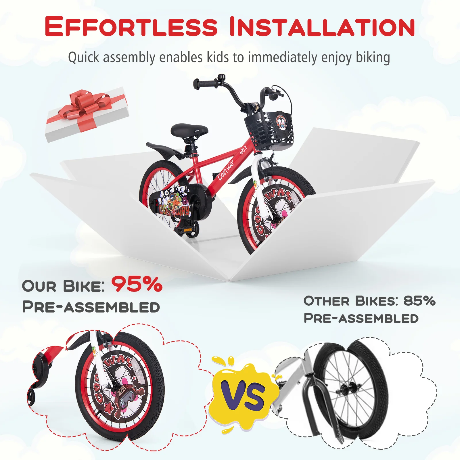 Kids Bike, 18 Inches, Adjustable With Storage Basket, Double Brake, Red - Image 10