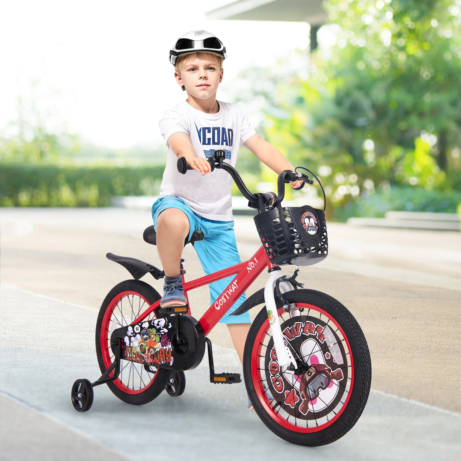 Kids Bike, 18 Inches, Adjustable With Storage Basket, Double Brake, Red - Image 2