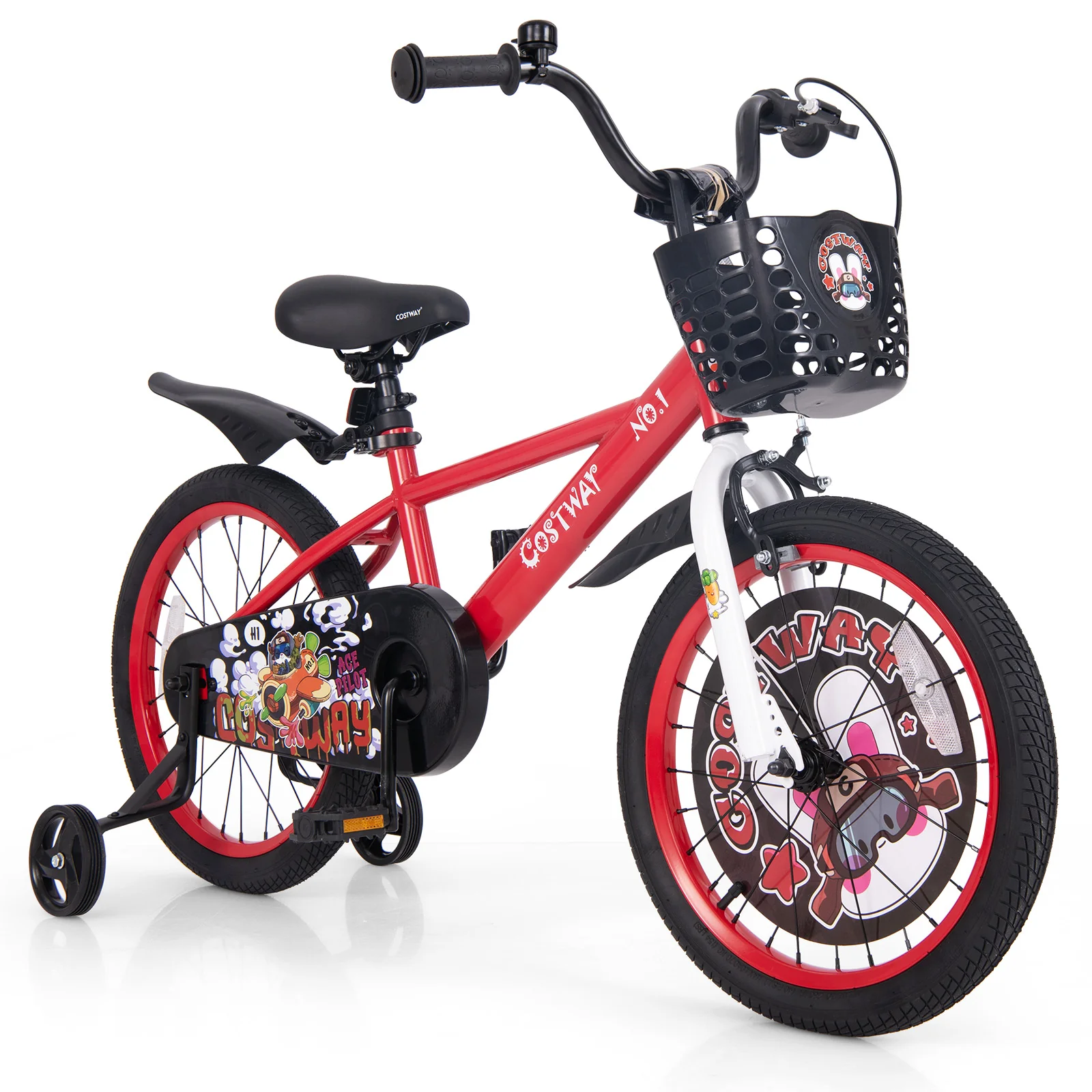 Kids Bike, 18 Inches, Adjustable With Storage Basket, Double Brake, Red - Image 4