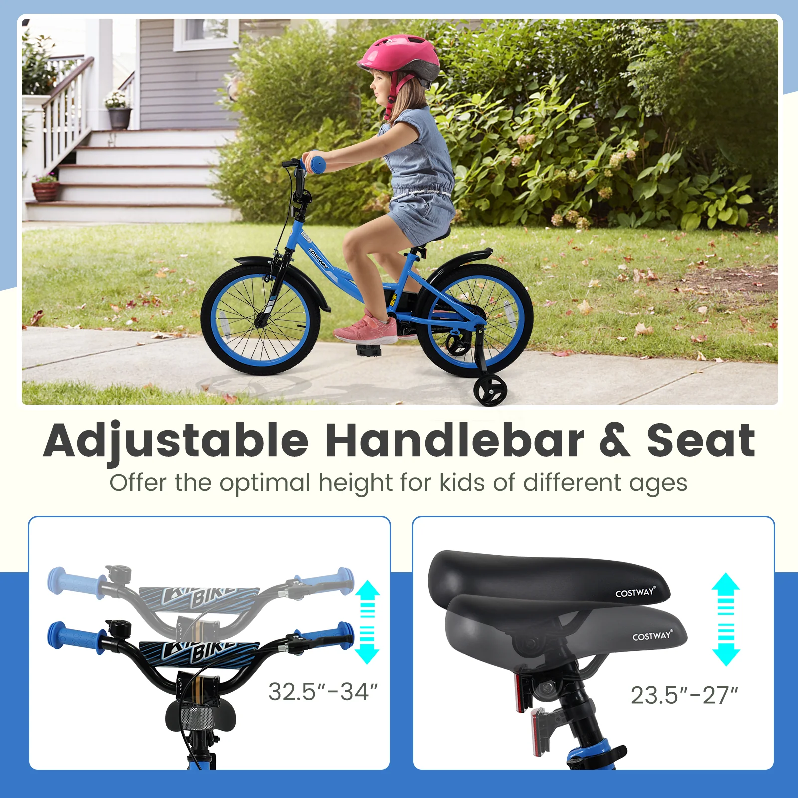 Kids Bike, 18 Inches, Removable Training Wheels, Adjustable Seat, Navy - Image 7