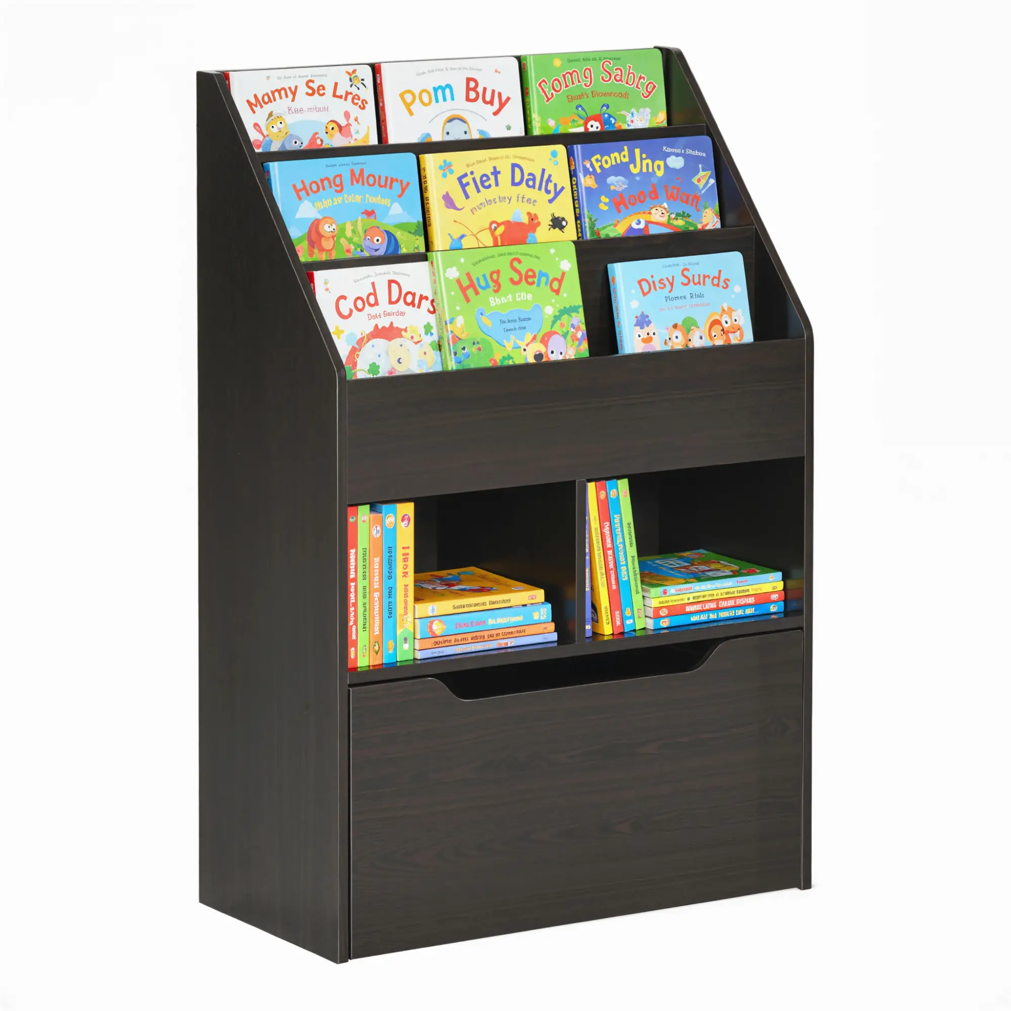 Kids Bookcase, Multi-Shelf Organizer with Drawer, Brown