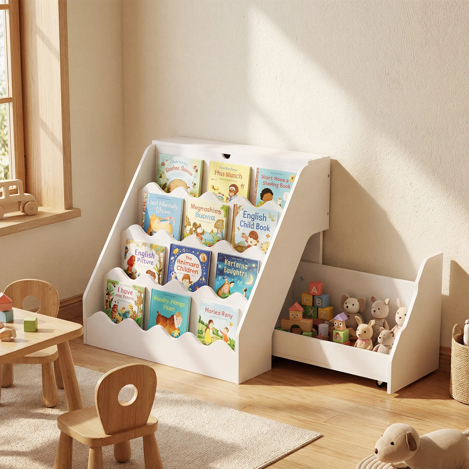 Kids Bookshelf Toy Storage Organizer, White - Image 2