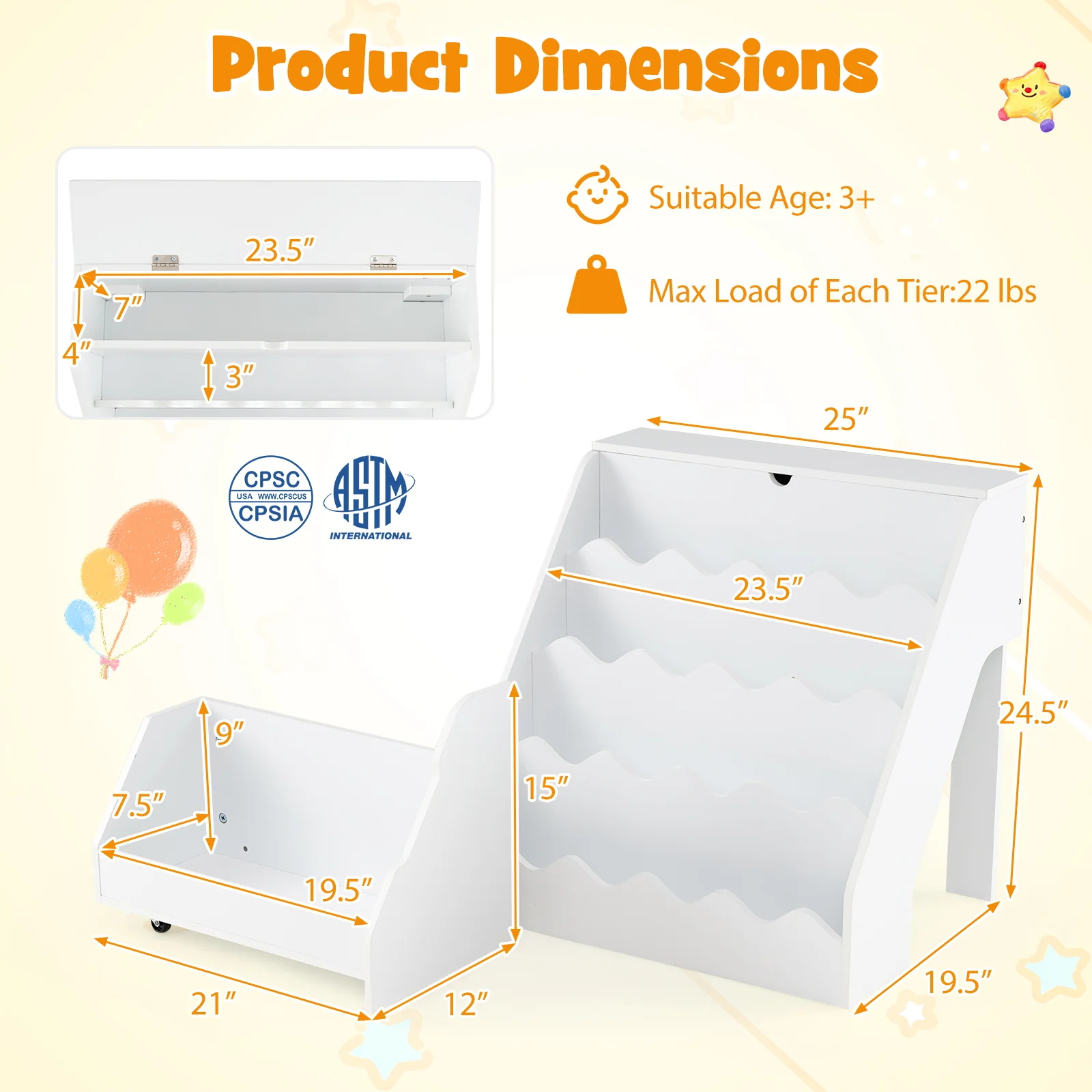 Kids Bookshelf Toy Storage Organizer, White - Image 5