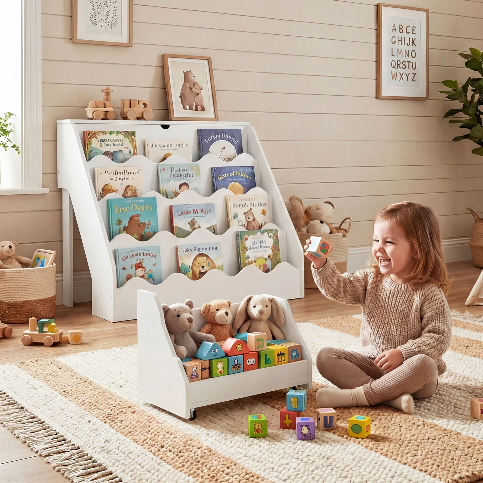Kids Bookshelf Toy Storage Organizer, White - Image 6