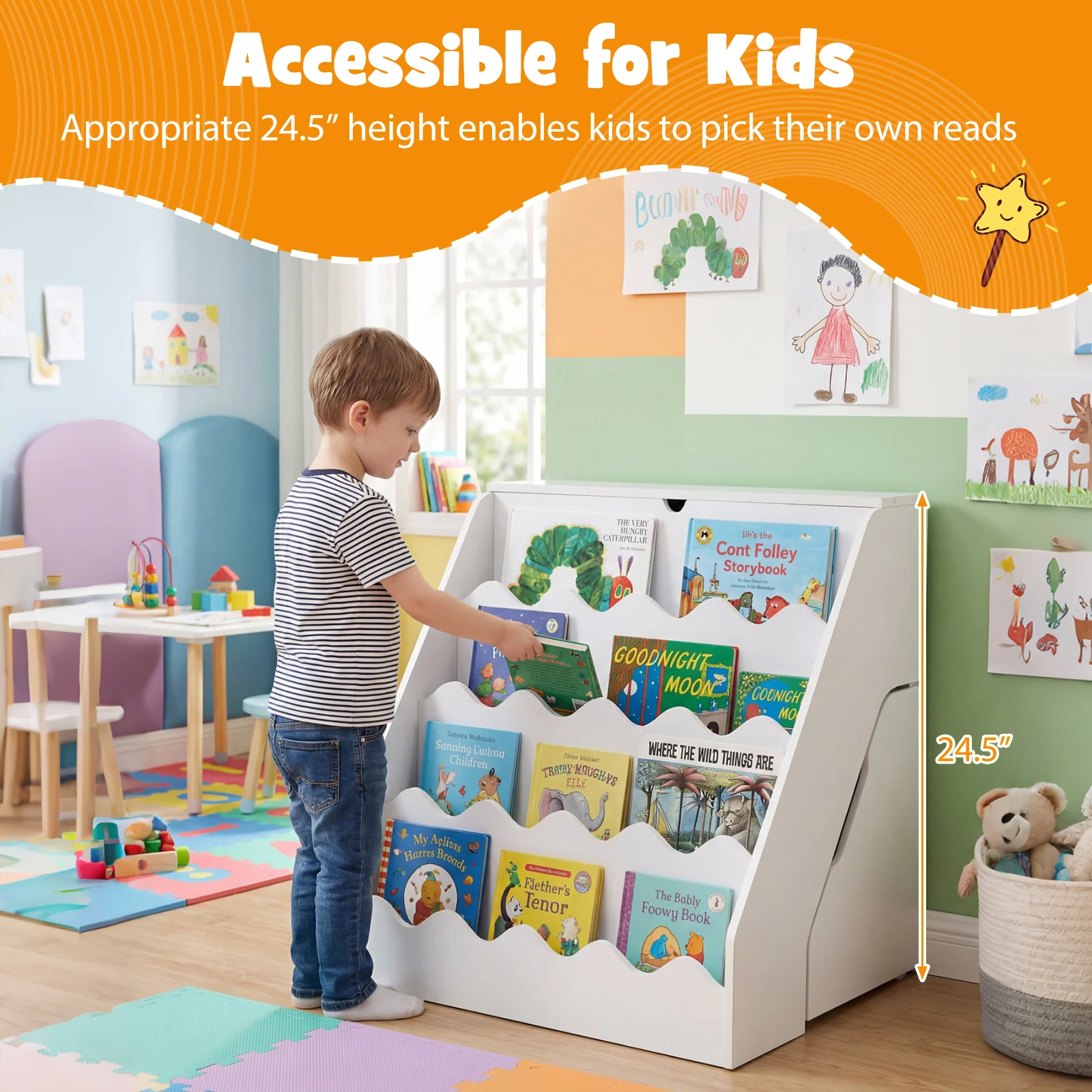 Kids Bookshelf Toy Storage Organizer, White - Image 8
