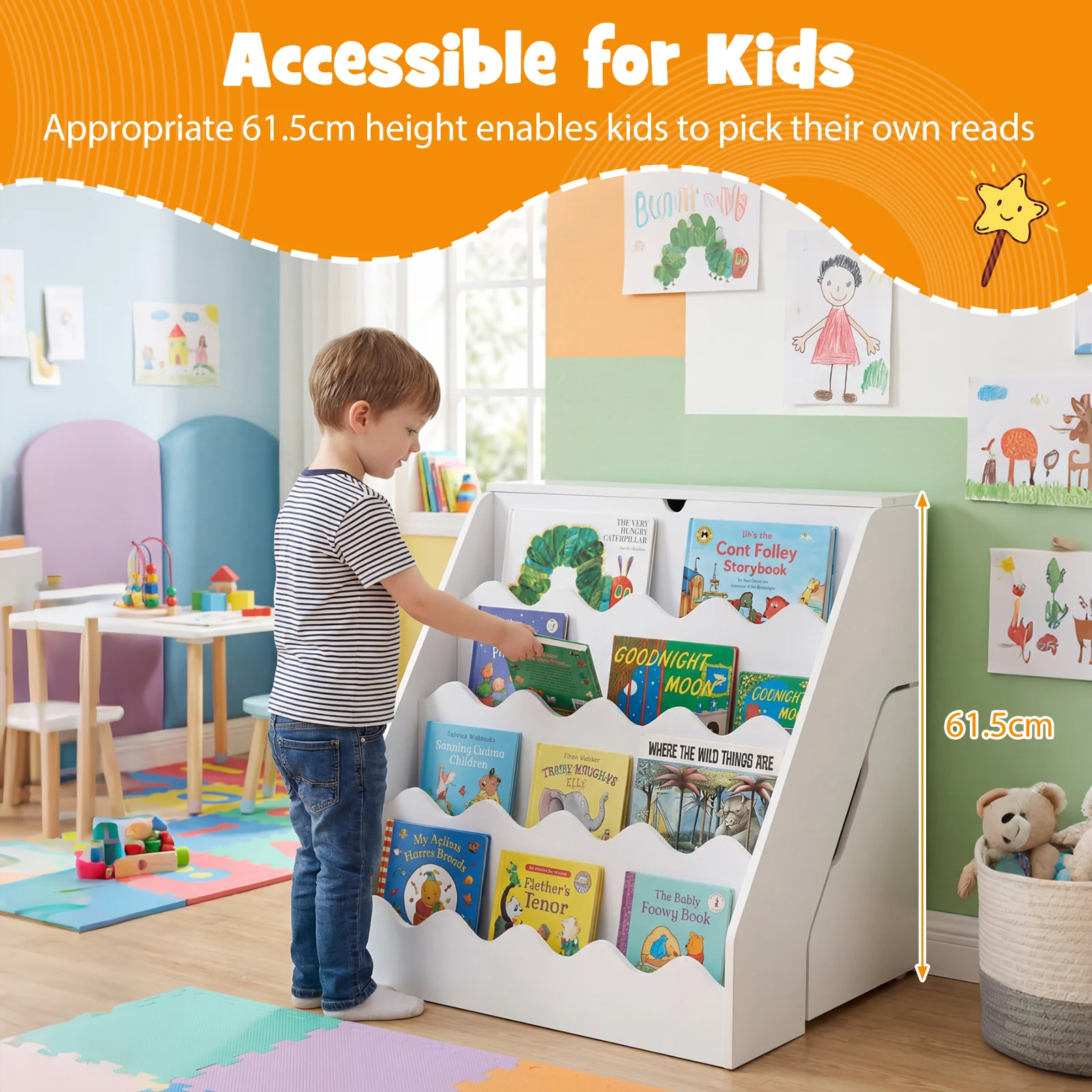 Kids Bookshelf Toy Storage Organizer, White - Image 9