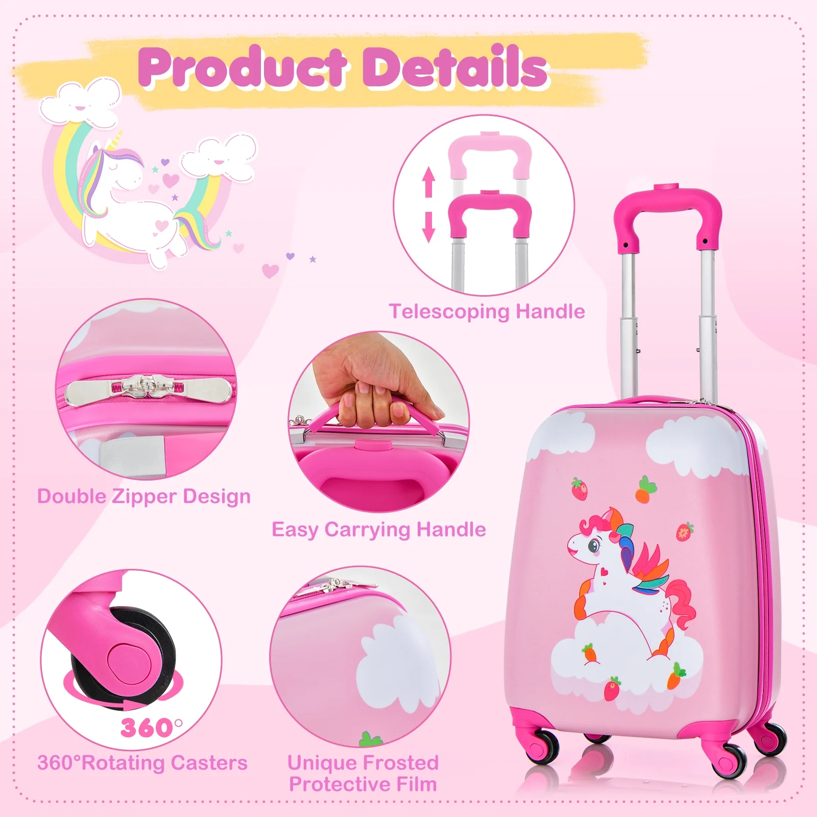 Kids Carry-On Luggage Set, 2 Pieces, 12 Inch Backpack, Multicolor - Image 10