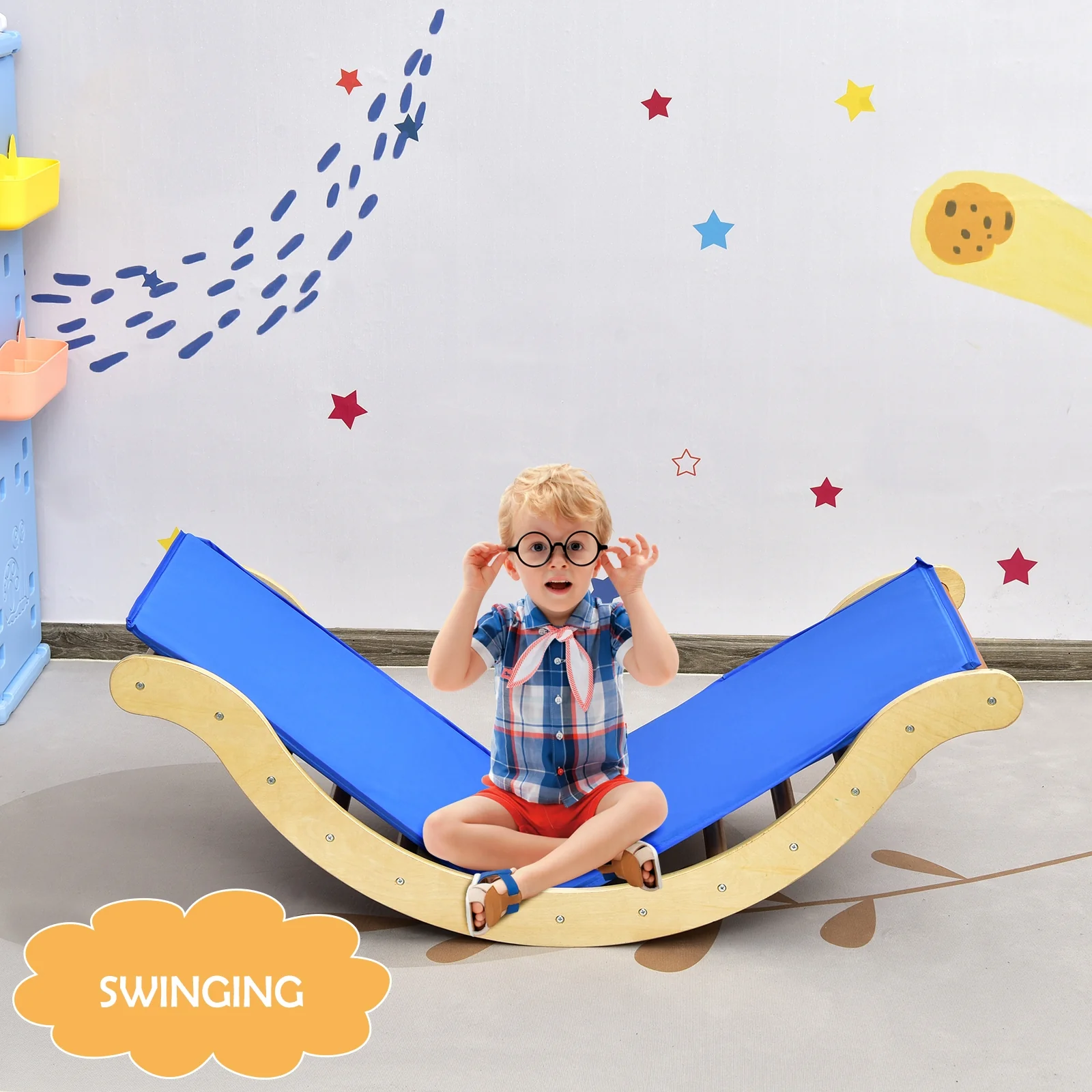 Kids Climber Set, Wooden Arch Triangle Rocker, 3-In-1 With Ramp And Mat, Natural - Image 8