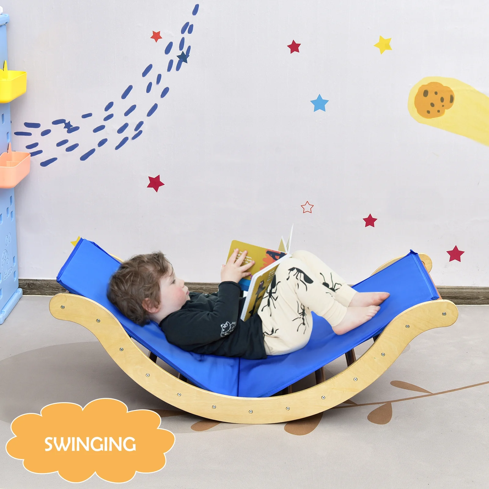 Kids Climber Set, Wooden Arch Triangle Rocker, 3-In-1 With Ramp And Mat, Natural - Image 9