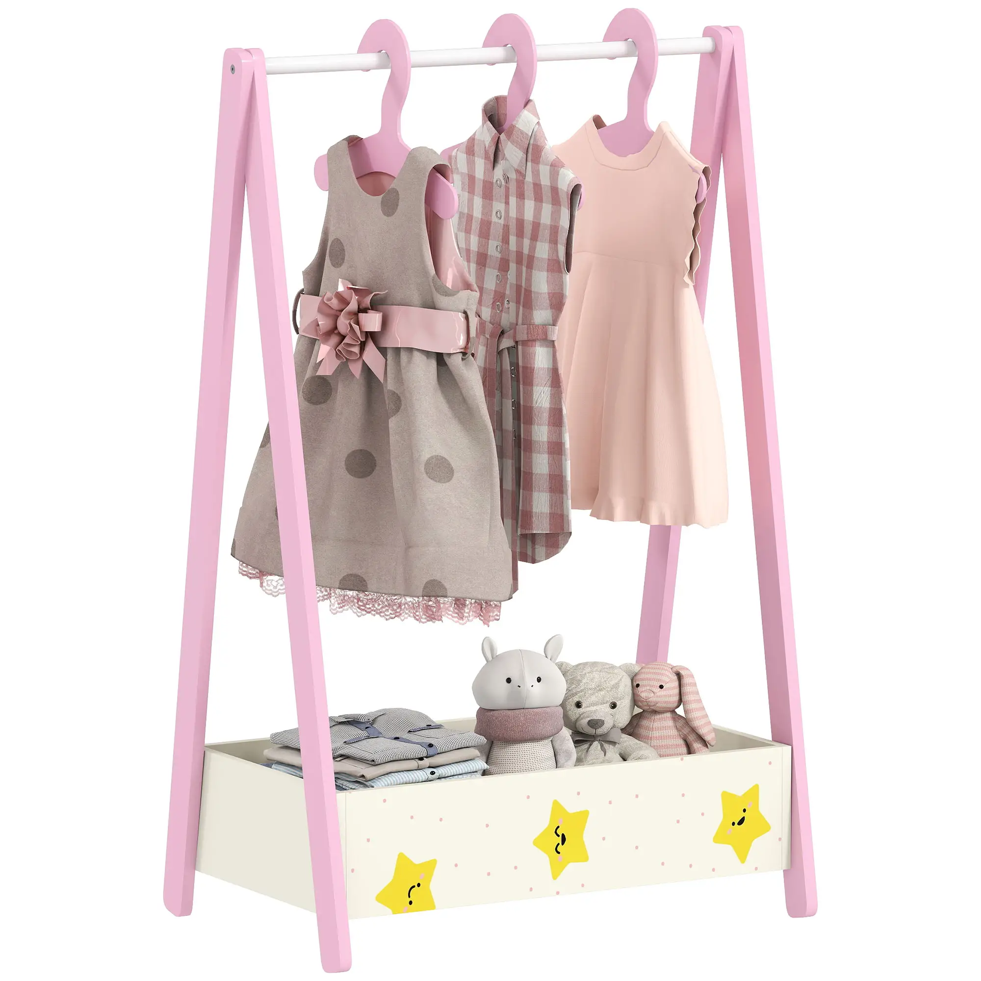 Kids Clothing Rack with Storage Shelf, Hangers, Pink - Image 11